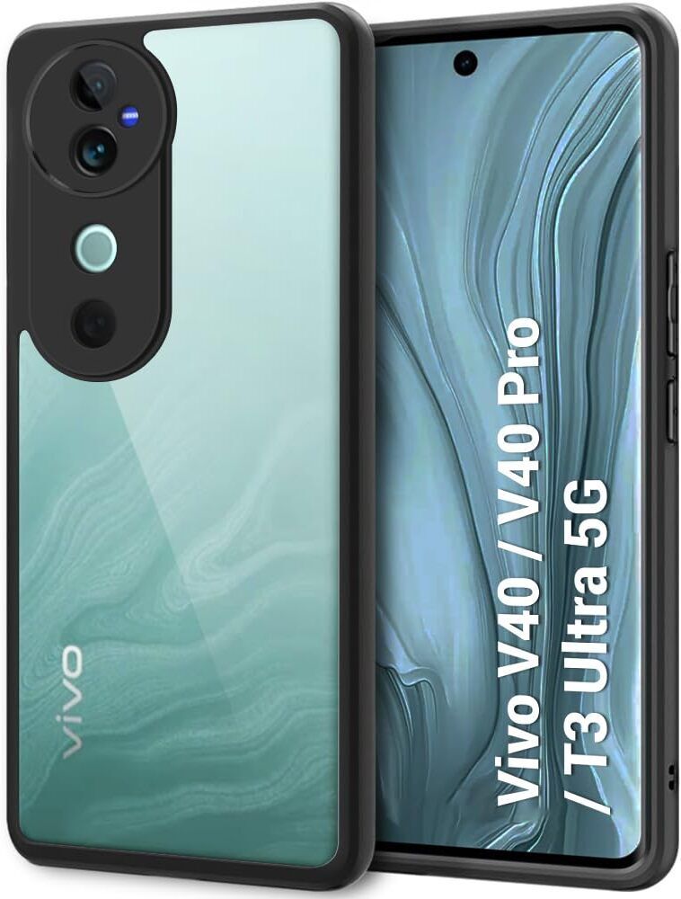 Micvir Back Cover for vivo V40 Pro 5G (Transparent, Black, Shock Proof, Plastic, Silicon, Pack of: 1)