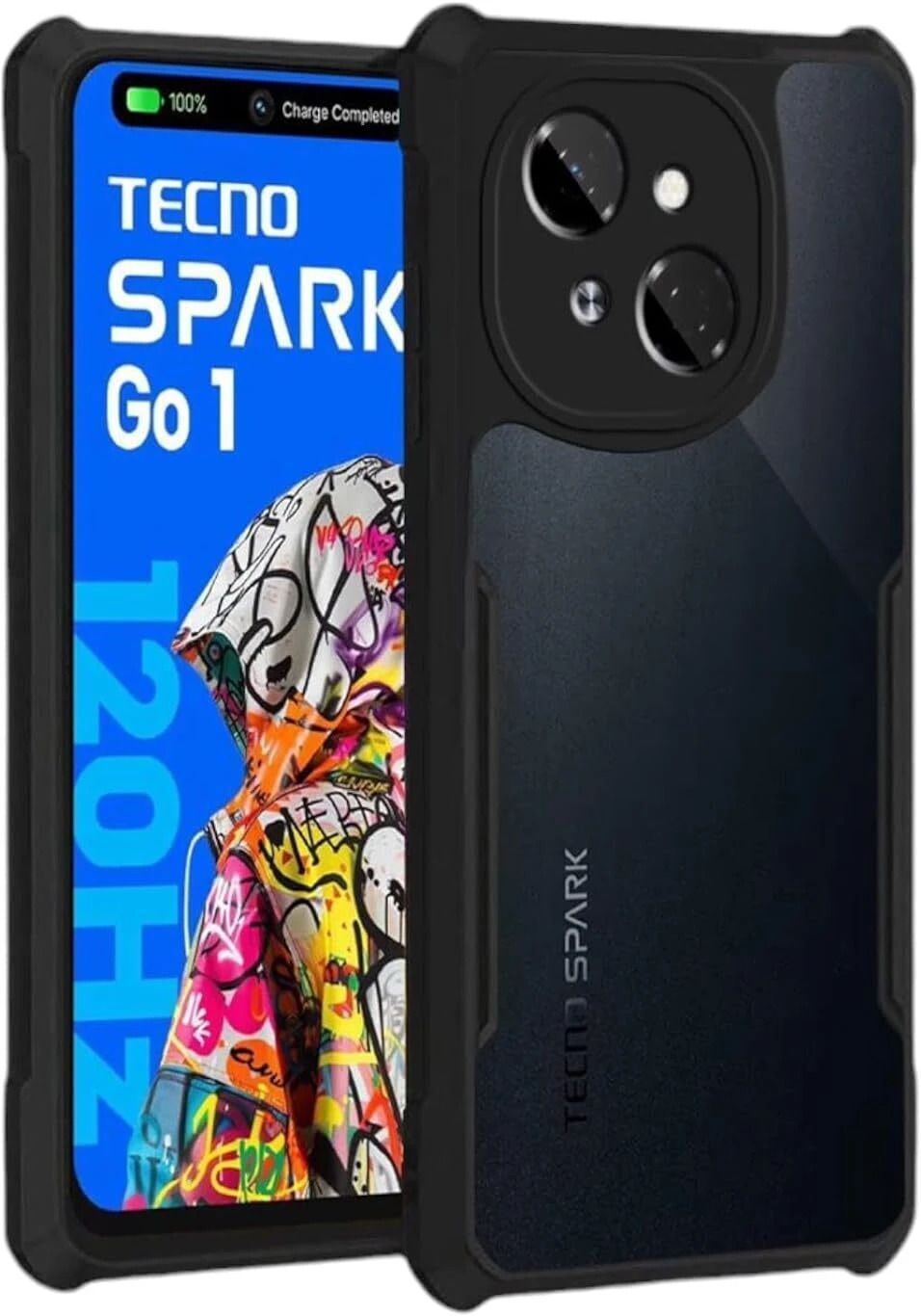 Micvir Back Cover for Tecno Spark Go 1 (Transparent, Black, Shock Proof, Polycarbonate, Pack of: 1)