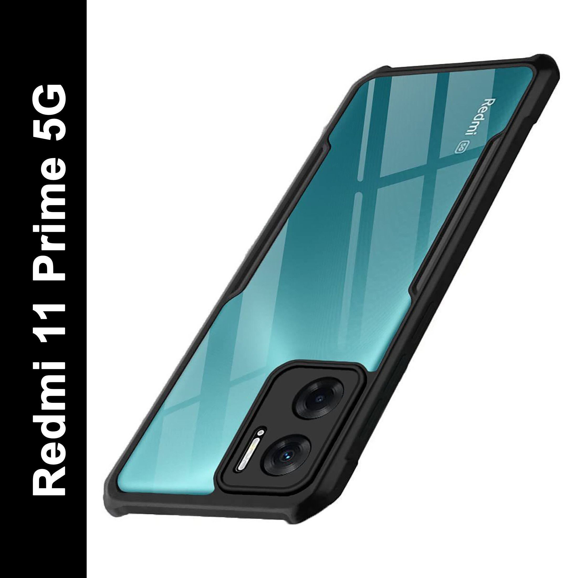 Micvir Back Cover for Redmi 11 Prime 5G (Transparent, Black, Shock Proof, Polycarbonate, Pack of: 1)