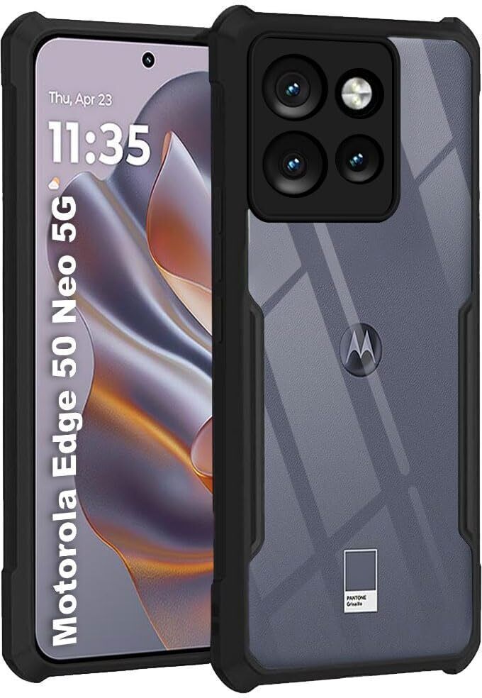 Micvir Back Cover for Motorola Edge 50 Neo (Transparent, Black, Shock Proof, Polycarbonate, Pack of: 1)
