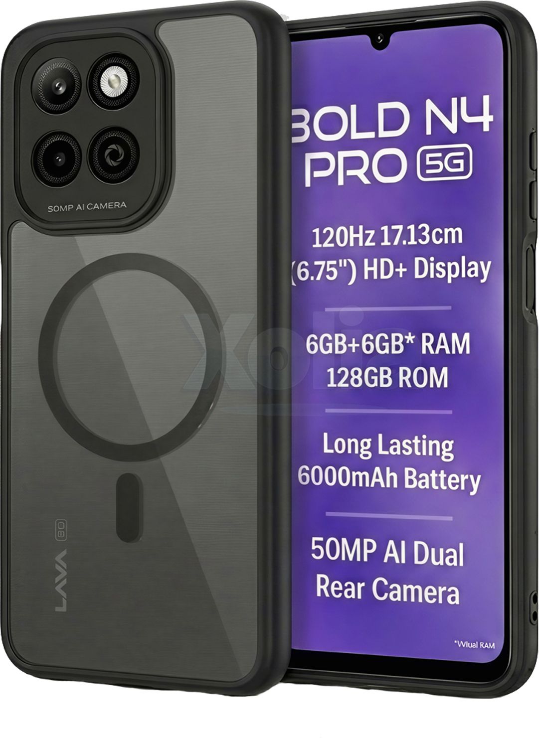 Xolia Back Cover for Lava Bold N4 Pro 5G (Black, Shock Proof, Polycarbonate, Silicon, Pack of: 1)