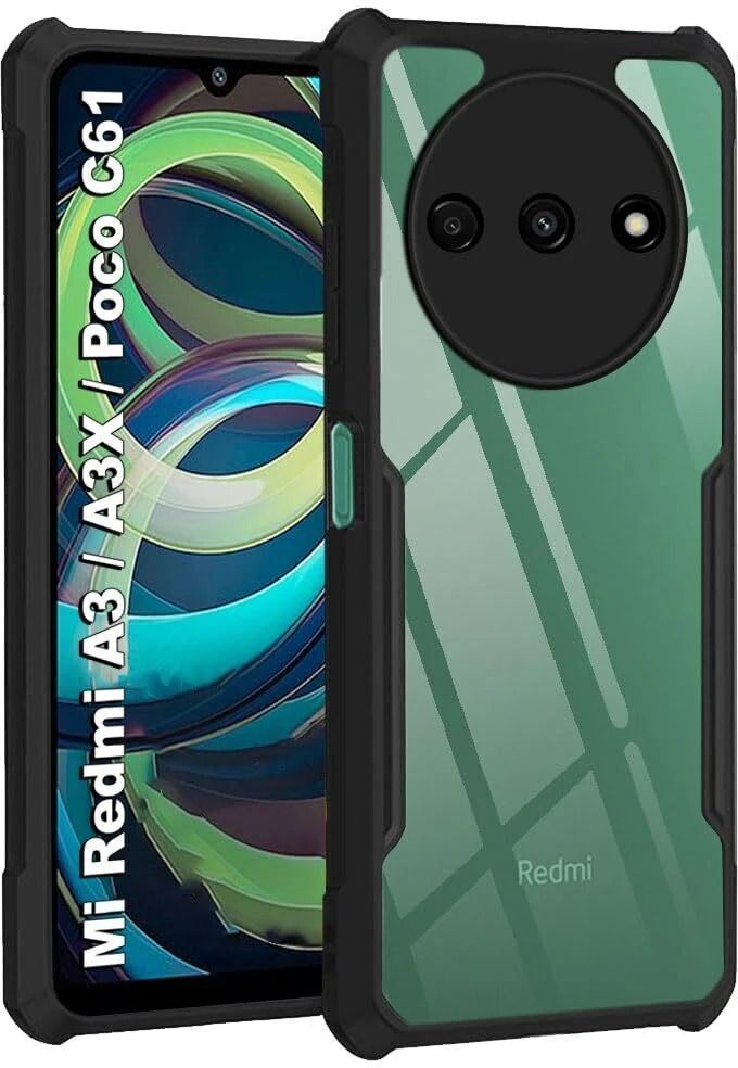 Micvir Back Cover for POCO C61 (Transparent, Black, Shock Proof, Polycarbonate, Pack of: 1)