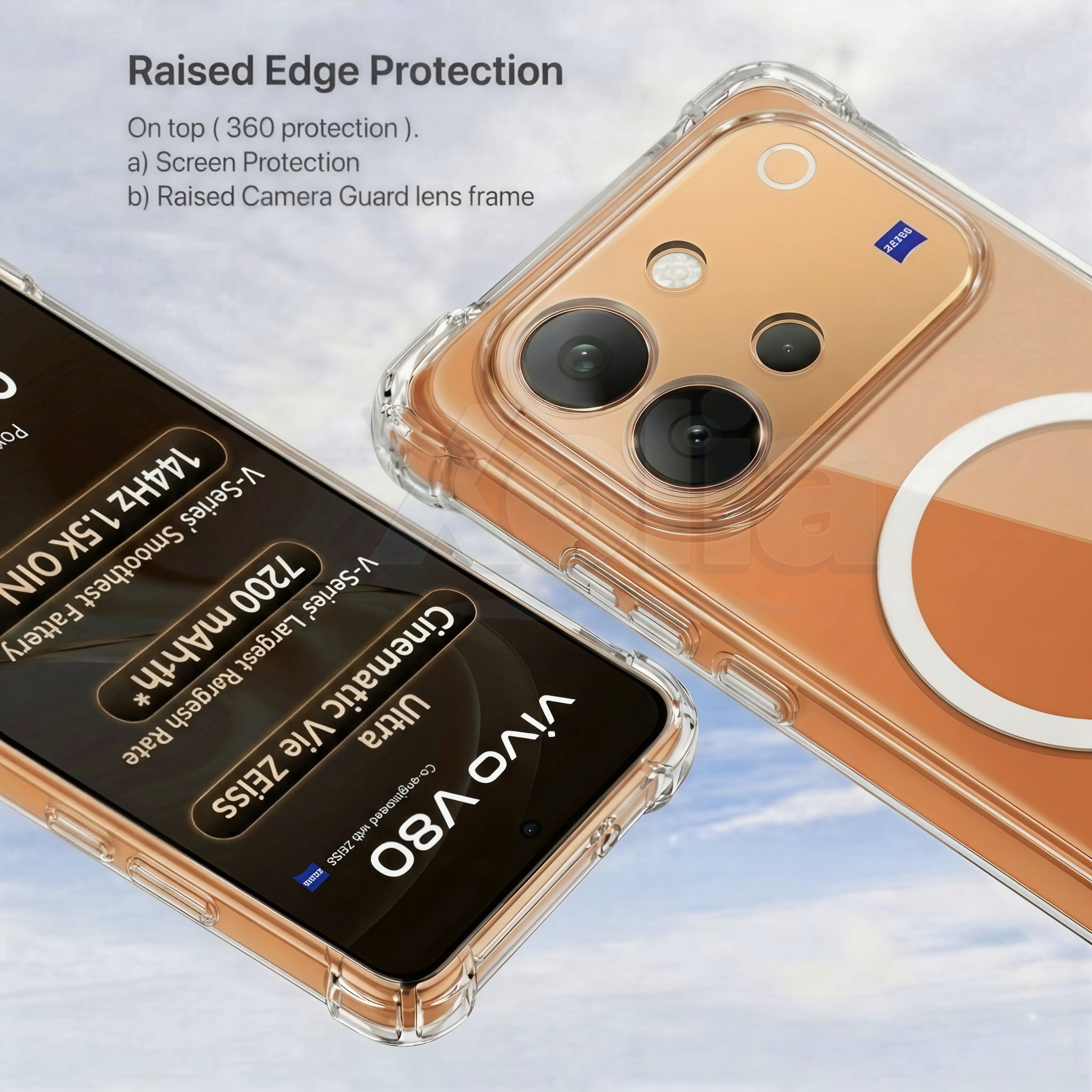 Xolia Back Cover for Vivo V80 5G (Transparent, Shock Proof, Polycarbonate, Silicon, Pack of: 1) — image 2 of 4