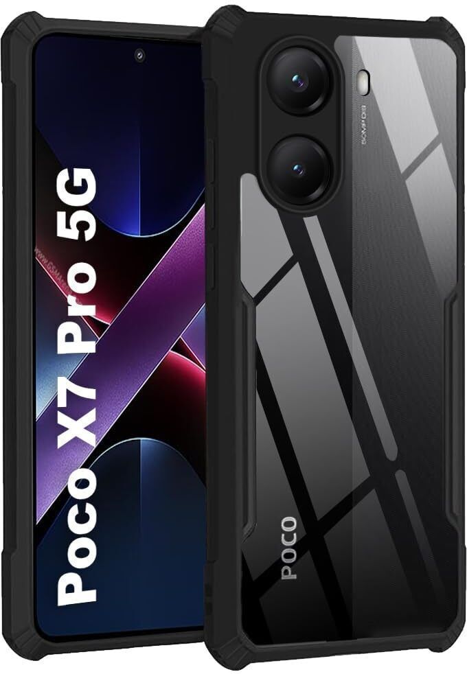 Micvir Back Cover for Poco X7 Pro 5G (Transparent, Black, Shock Proof, Polycarbonate)