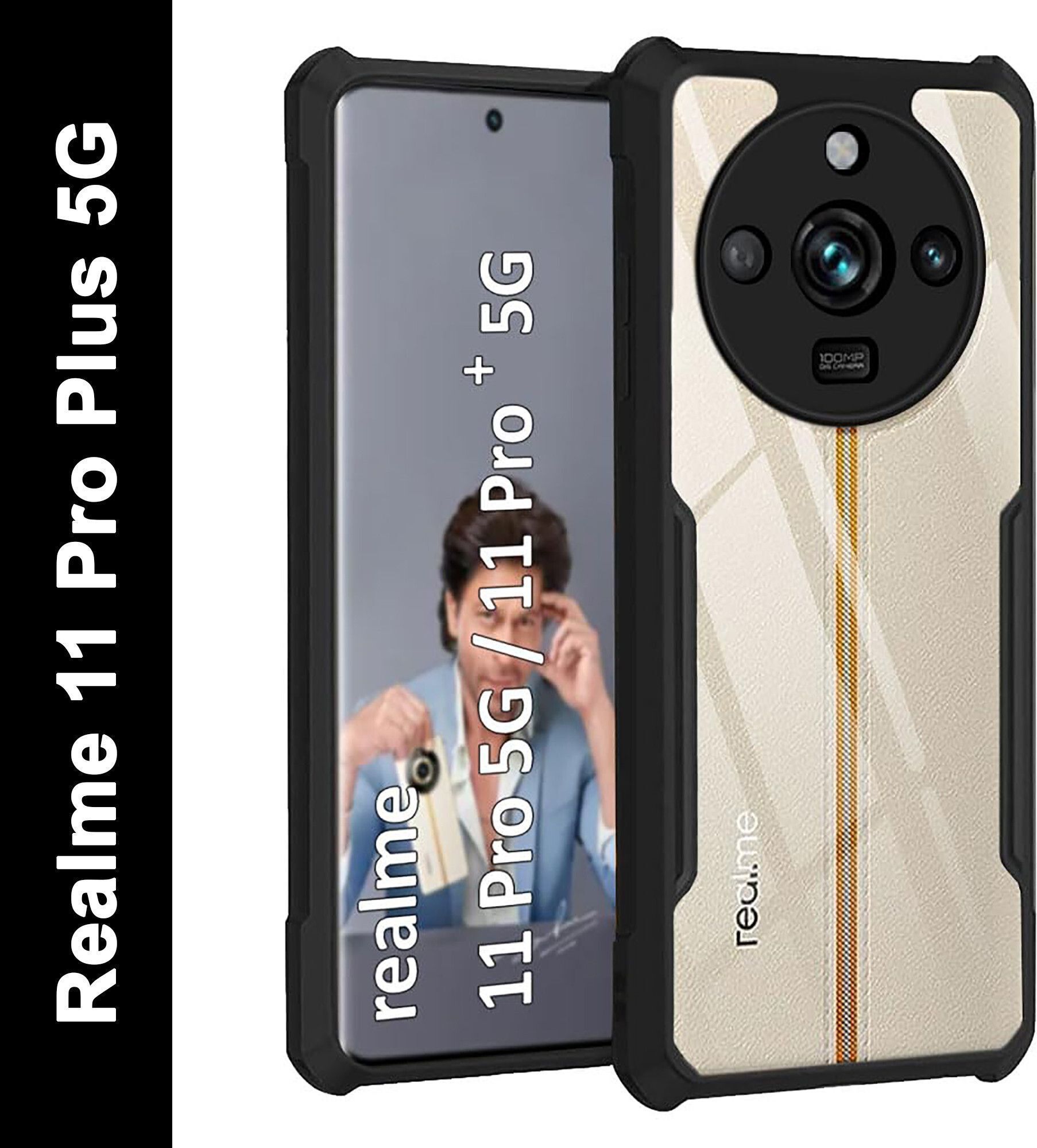 Micvir Back Cover for Realme 11 Pro Plus 5G (Transparent, Black, Shock Proof, Polycarbonate, Pack of: 1)