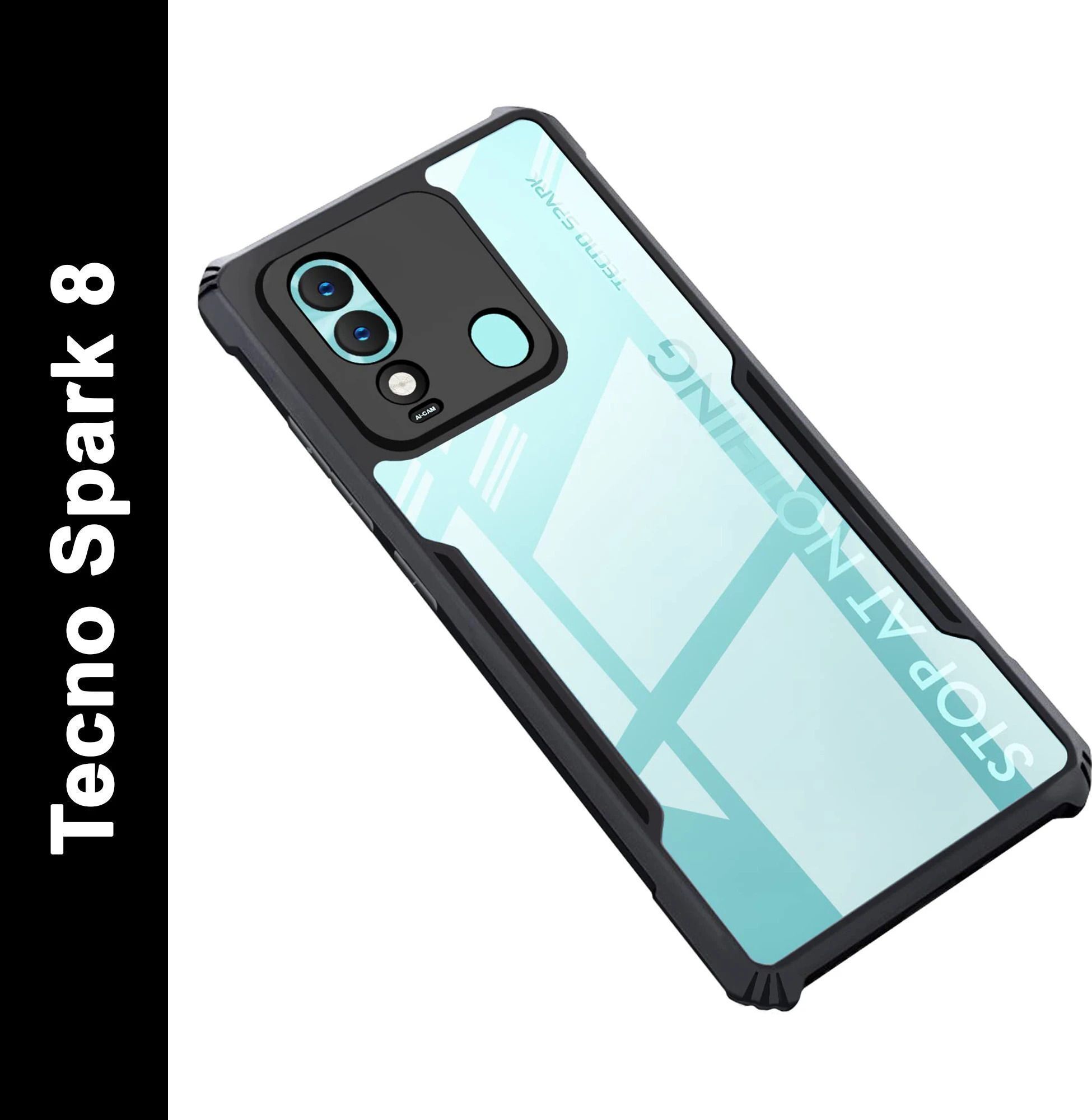Micvir Back Cover for Tecno Spark 8 (Transparent, Black, Shock Proof, Polycarbonate, Pack of: 1)