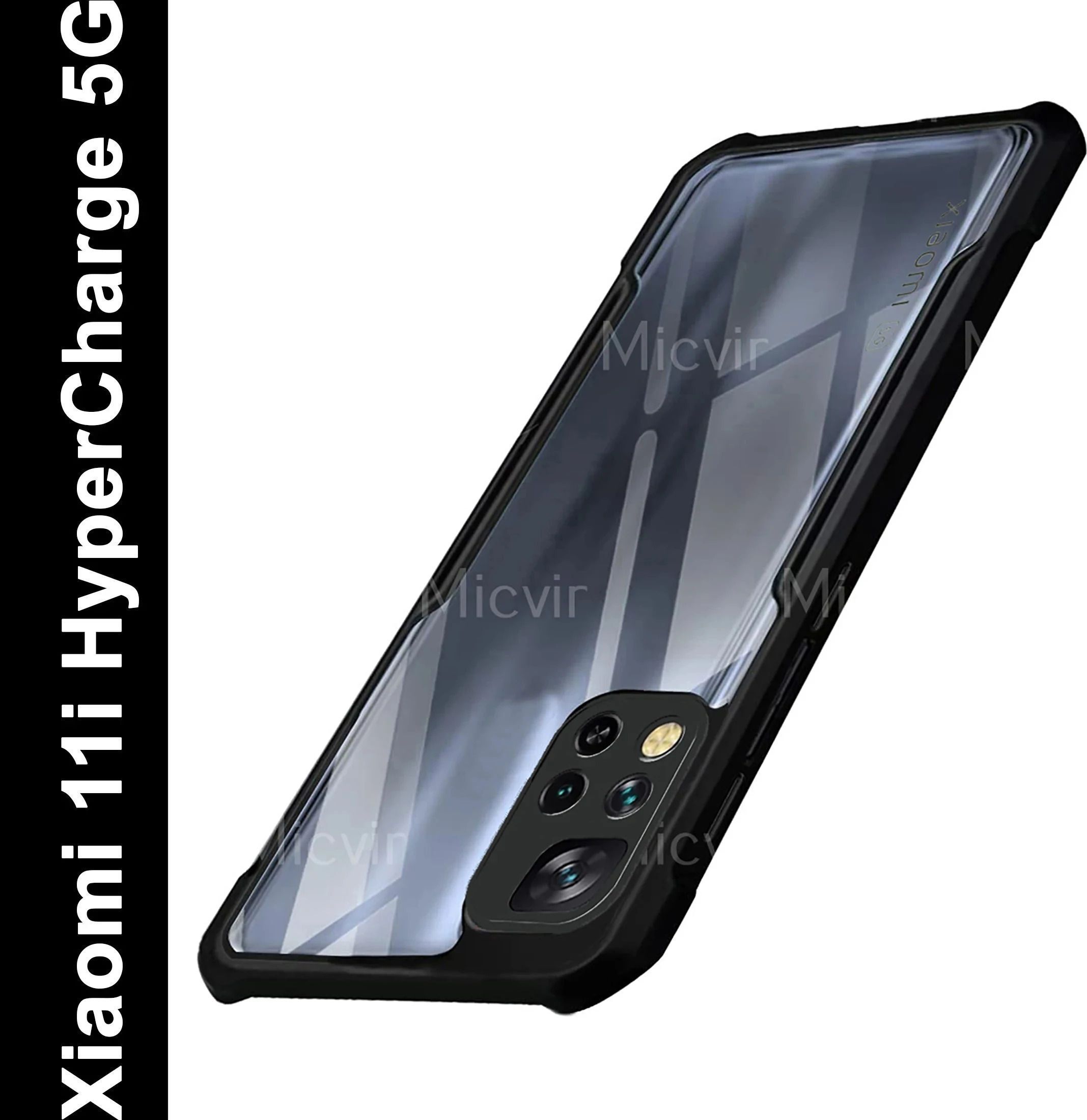 Micvir Back Cover for Xiaomi 11i HyperCharge 5G (Transparent, Black, Shock Proof, Polycarbonate, Pack of: 1)