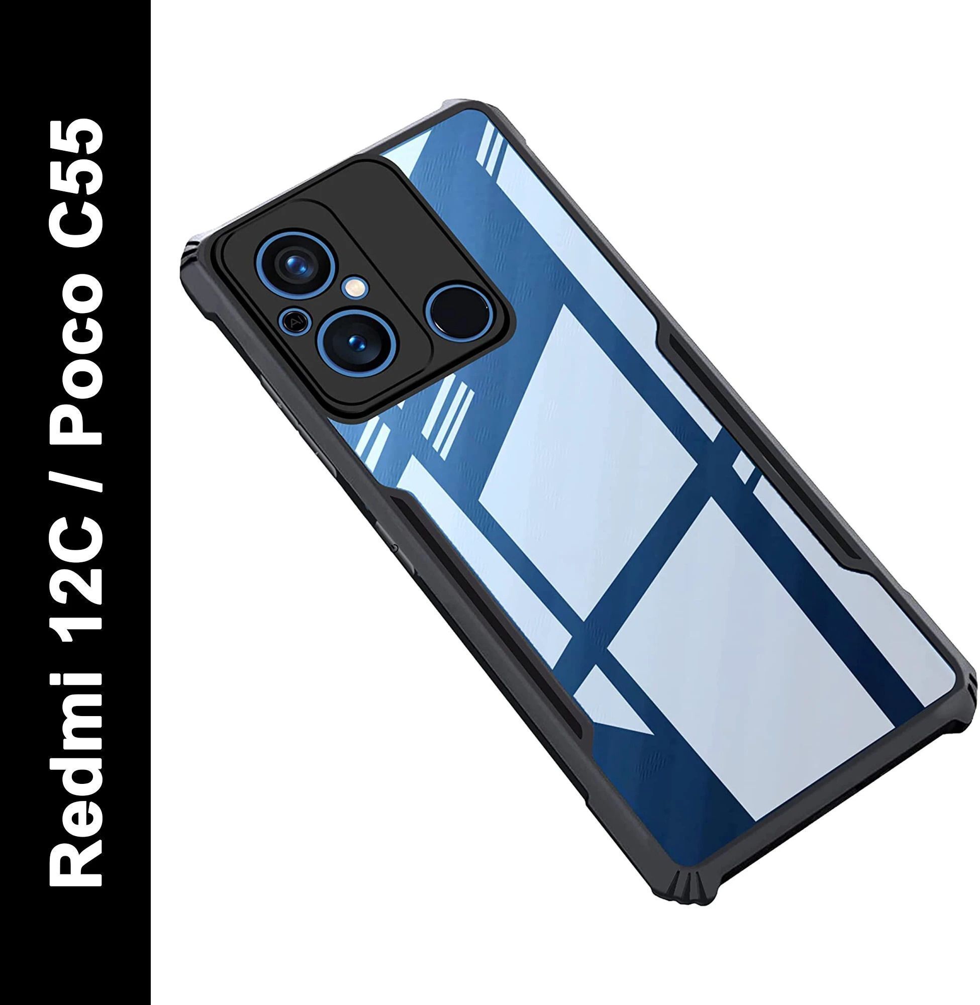 Micvir Back Cover for POCO C55 (Transparent, Black, Shock Proof, Polycarbonate, Pack of: 1)