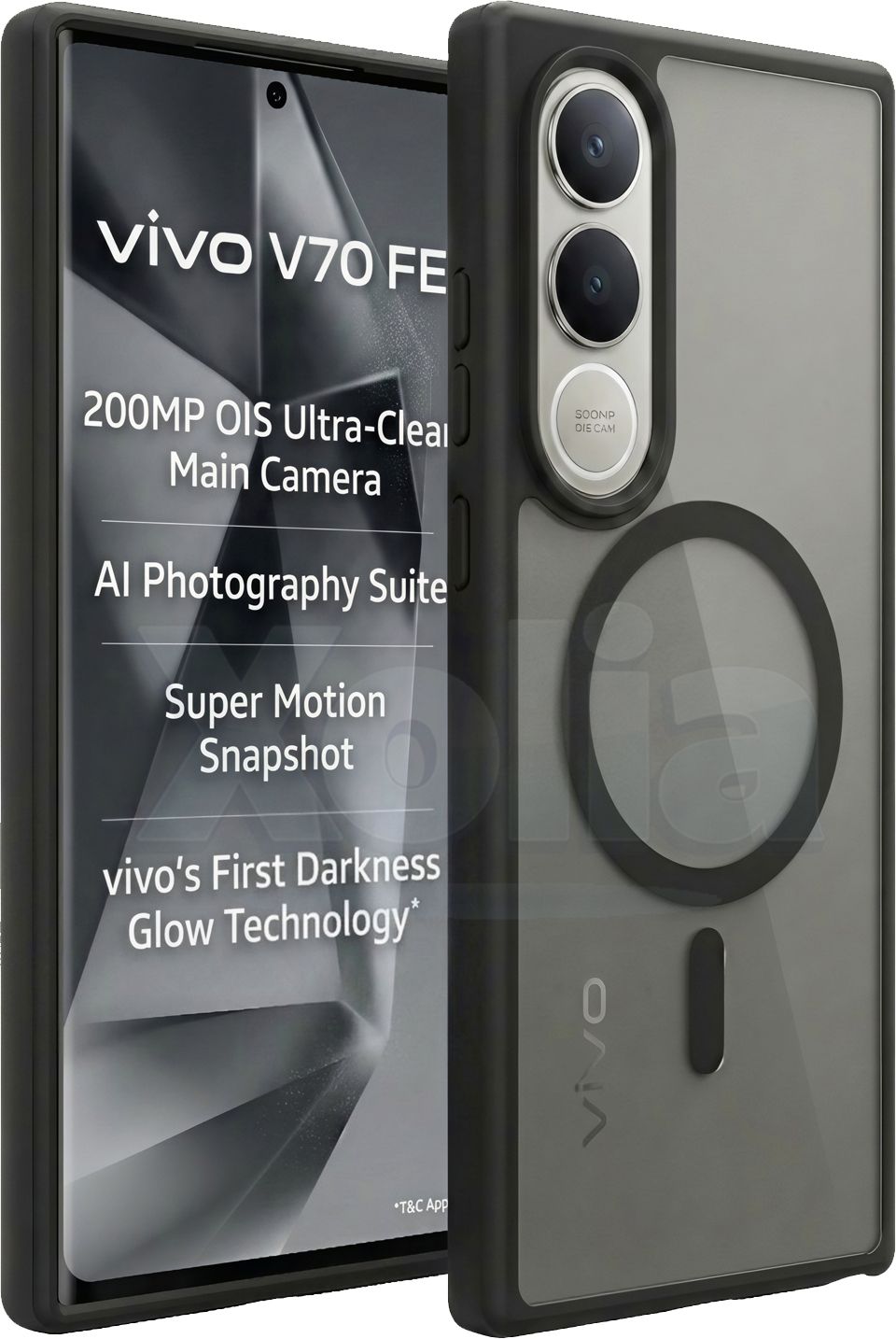 Xolia Back Cover for Vivo V70 FE 5G (Black, Shock Proof, Polycarbonate, Silicon, Pack of: 1)