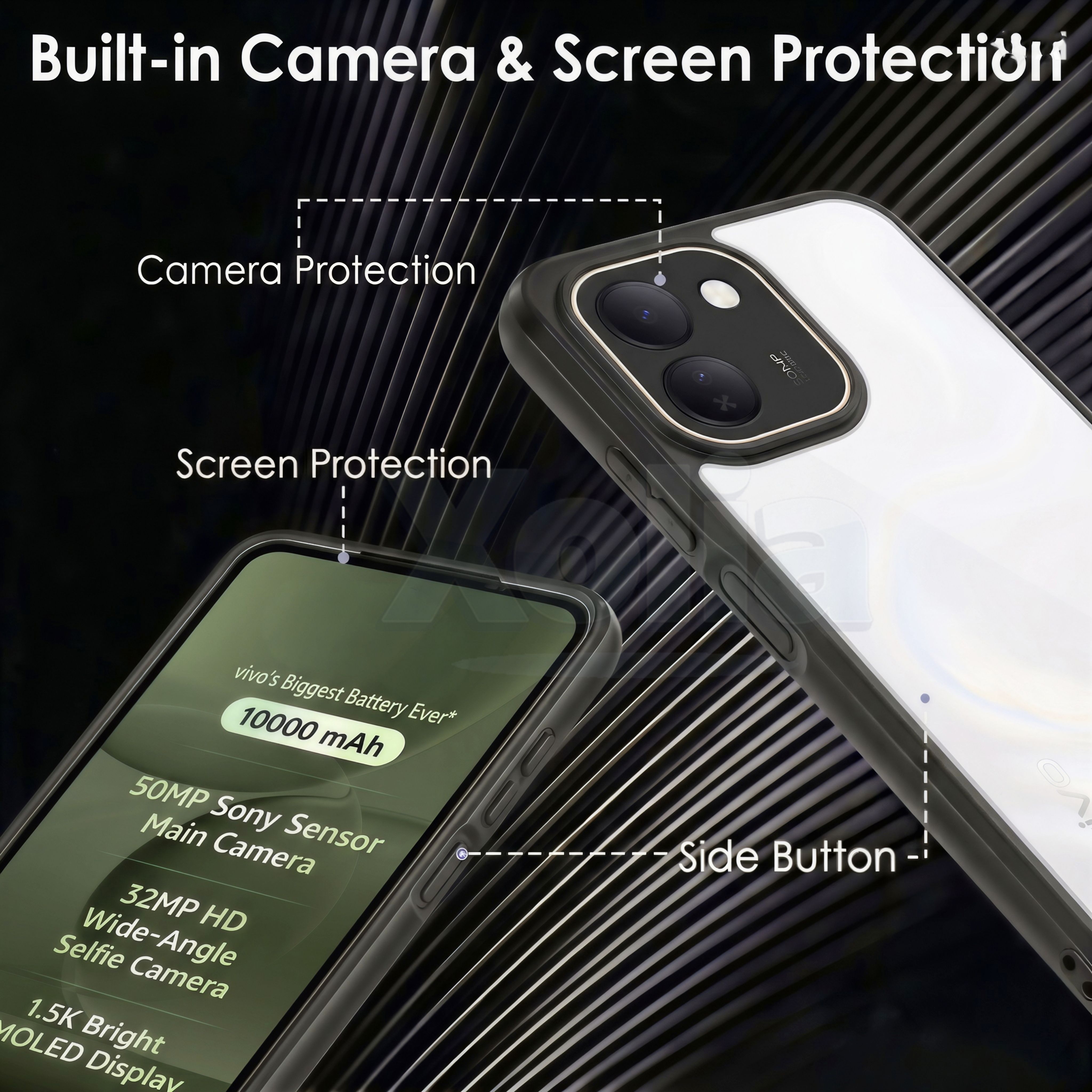 Xolia Back Cover for vivo S2 FE 5G (Transparent, Black, Shock Proof, Plastic, Silicon, Pack of: 1) — image 3 of 4