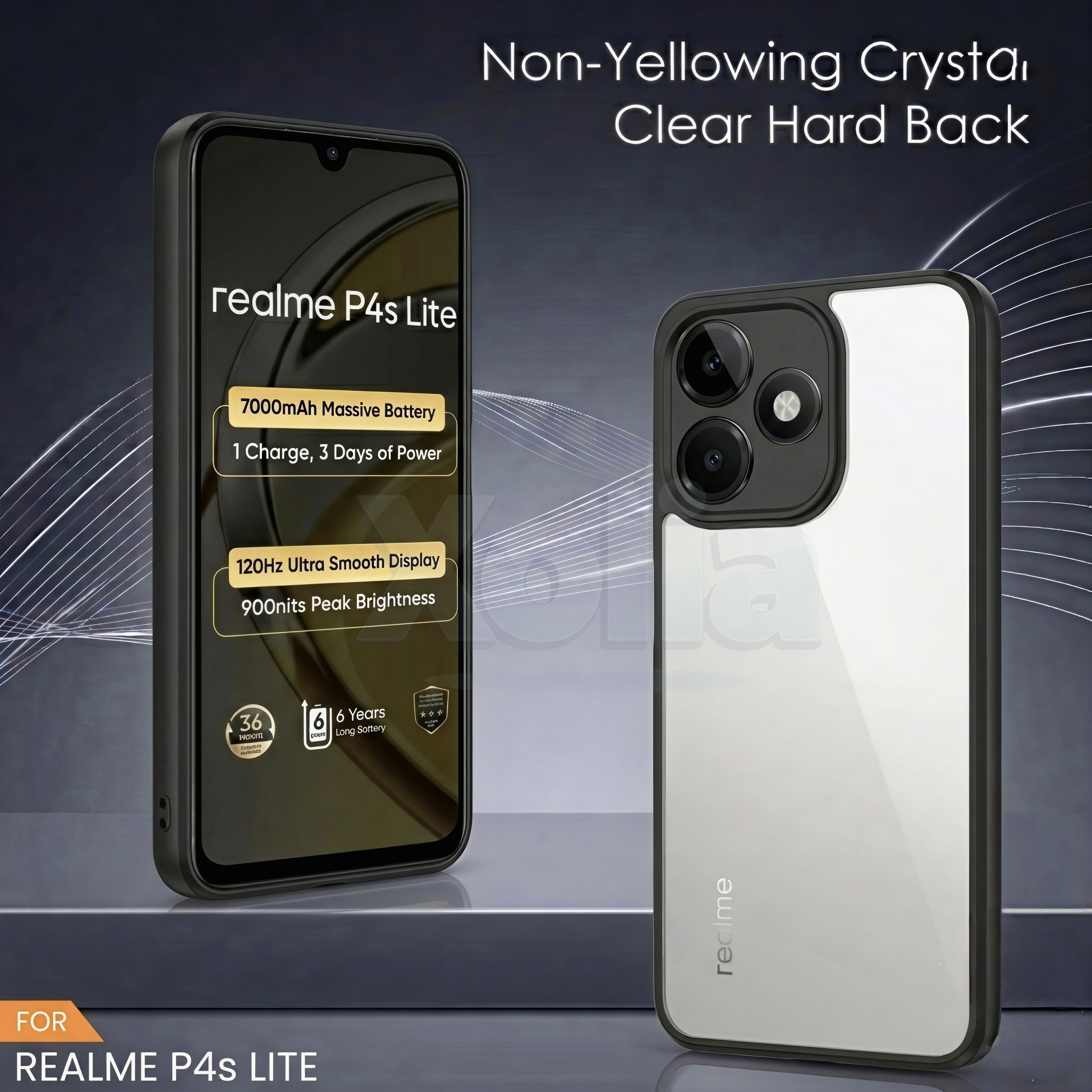 Xolia Back Cover for Realme P4s Lite 5G (Transparent, Black, Shock Proof, Plastic, Silicon, Pack of: 1) — image 2 of 4