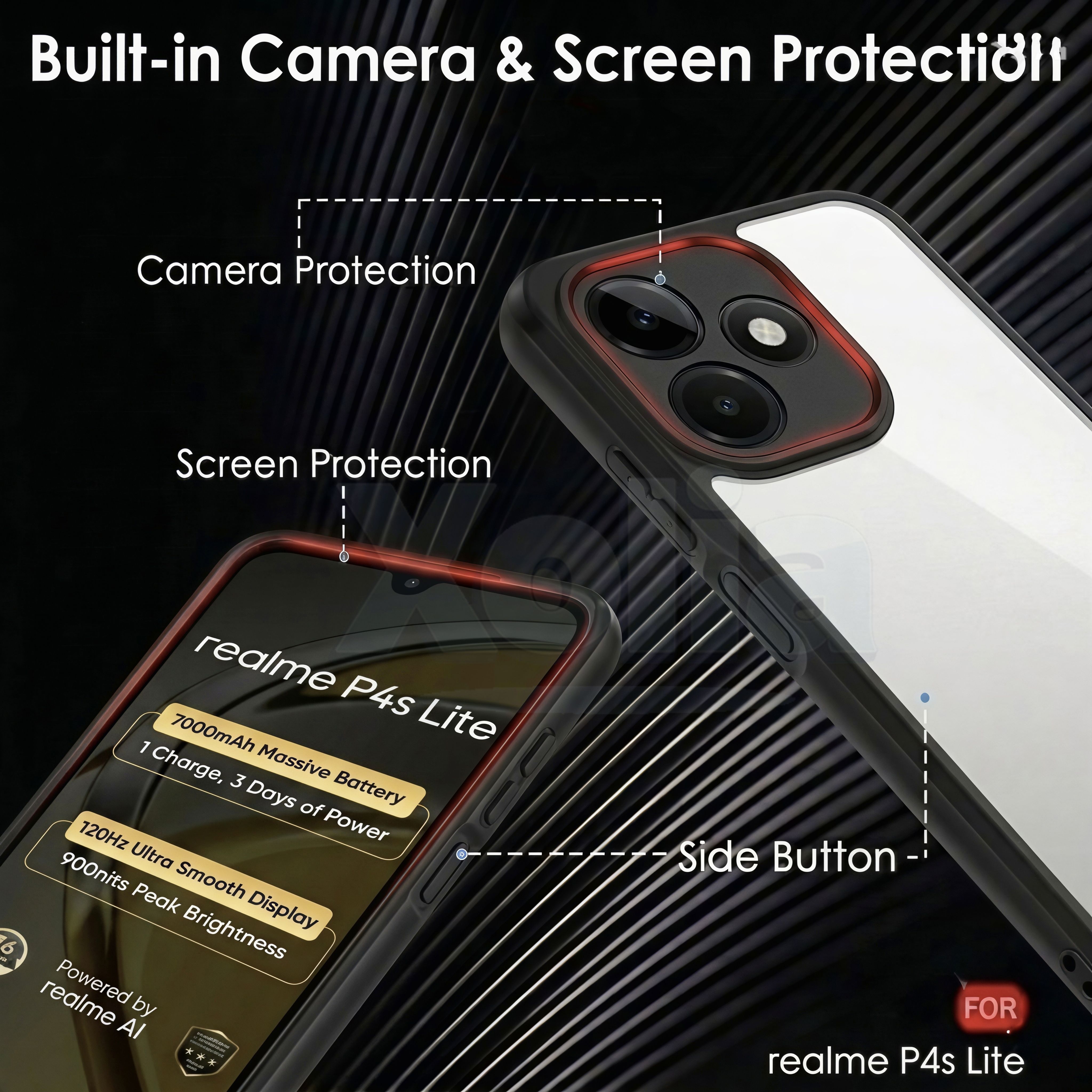 Xolia Back Cover for Realme P4s Lite 5G (Transparent, Black, Shock Proof, Plastic, Silicon, Pack of: 1) — image 3 of 4