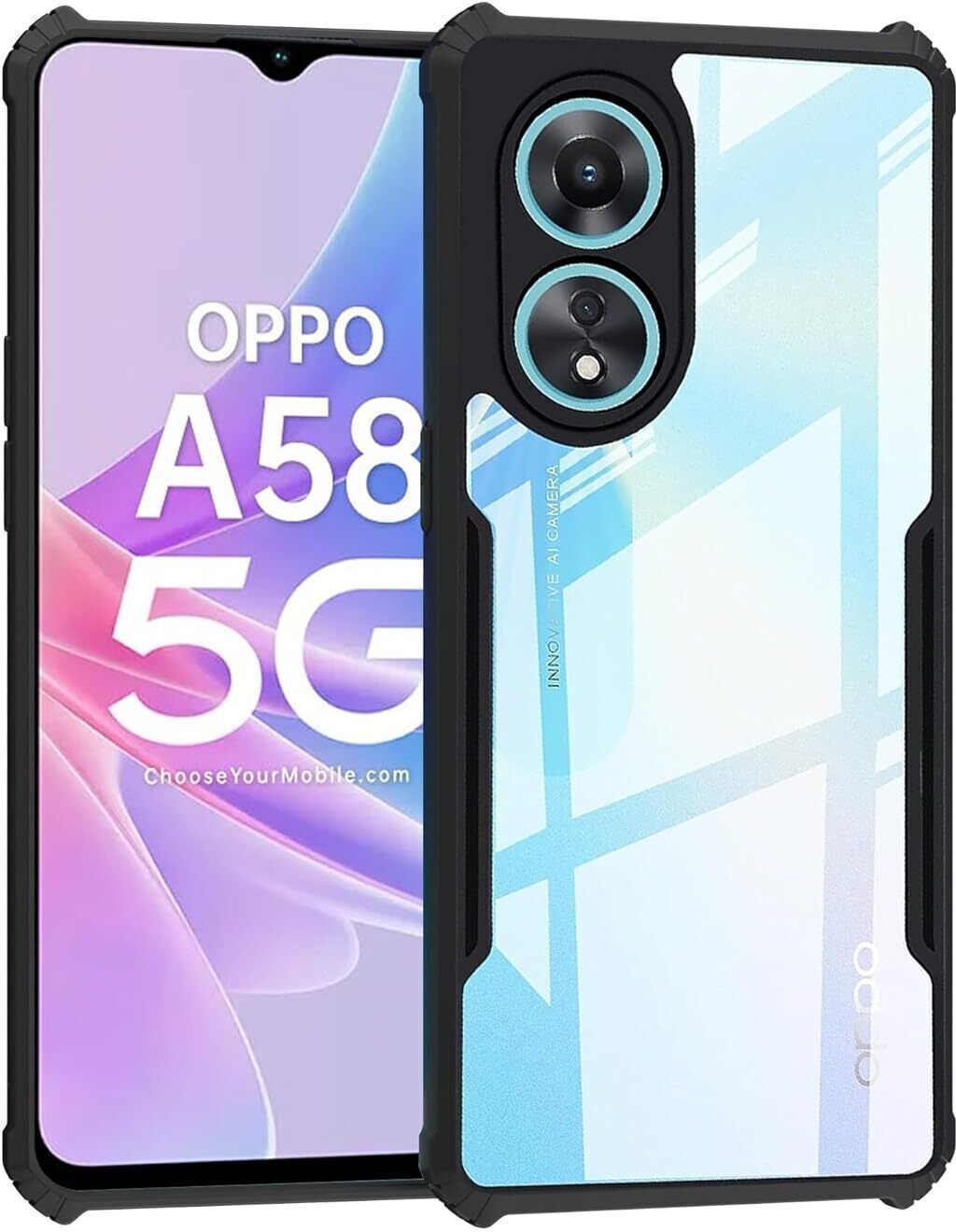 Micvir Back Cover for OPPO A58 5G (Transparent, Black, Shock Proof, Polycarbonate, Pack of: 1)