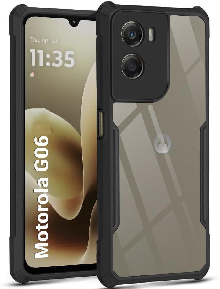 Micvir Back Cover for Moto G06 5G (Transparent, Black, Shock Proof, Polycarbonate, Pack of: 1)