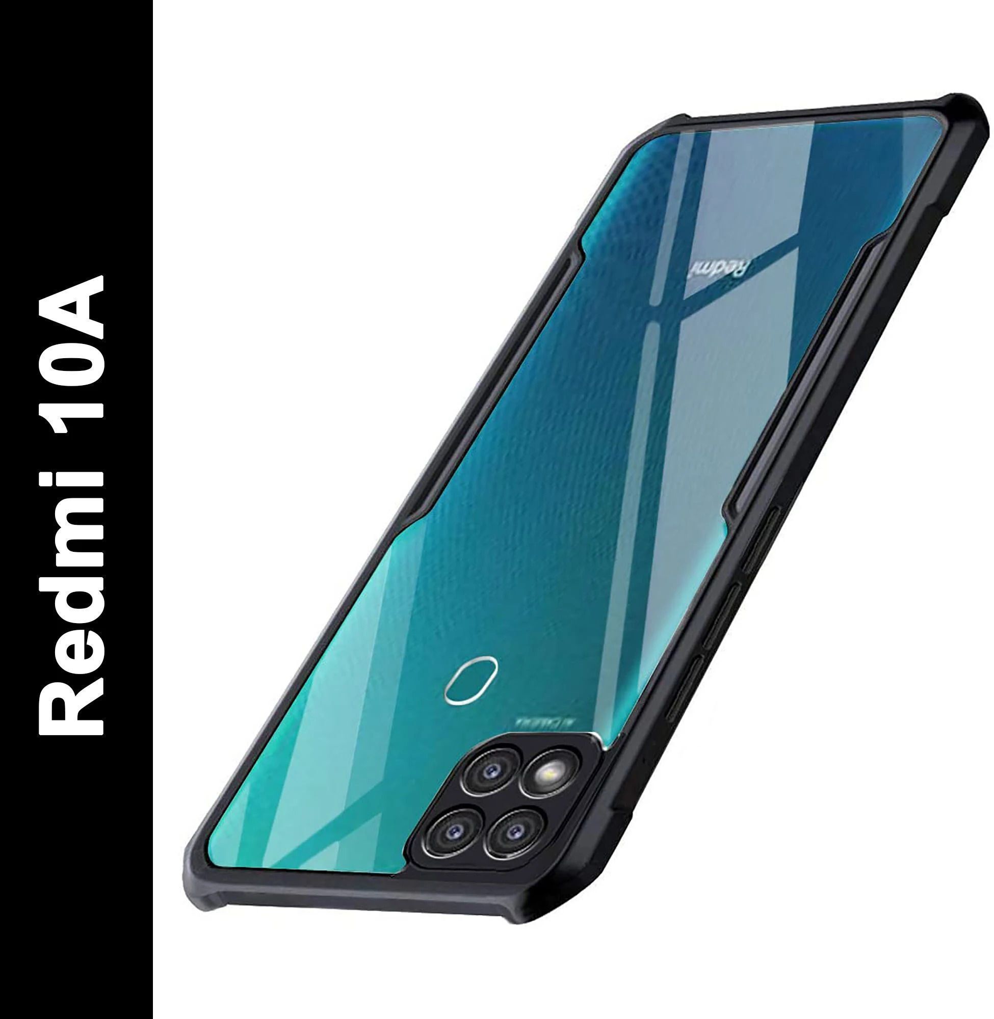 Micvir Back Cover for Redmi 10A (Transparent, Black, Shock Proof, Polycarbonate, Pack of: 1)