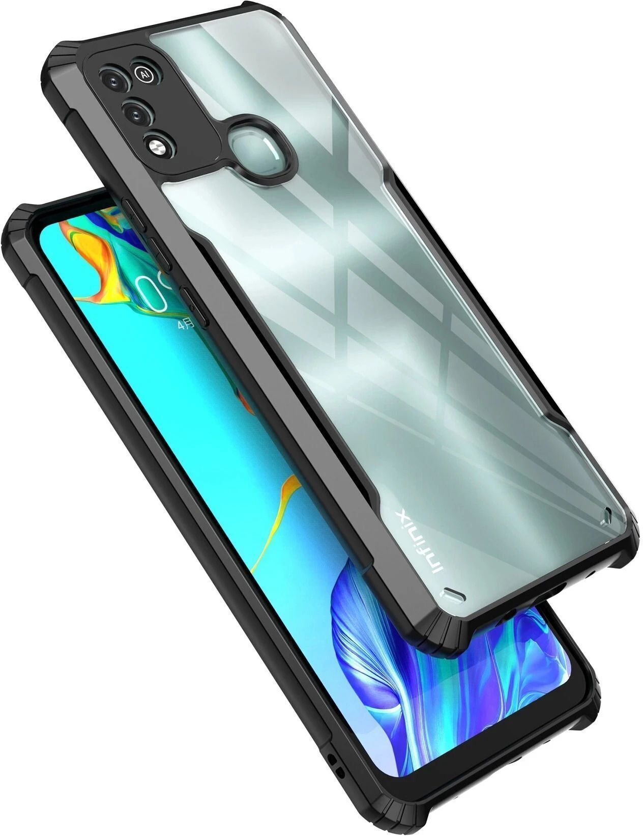 Micvir Back Cover for Infinix Hot 10 Play (Transparent, Black, Shock Proof, Polycarbonate, Pack of: 1)