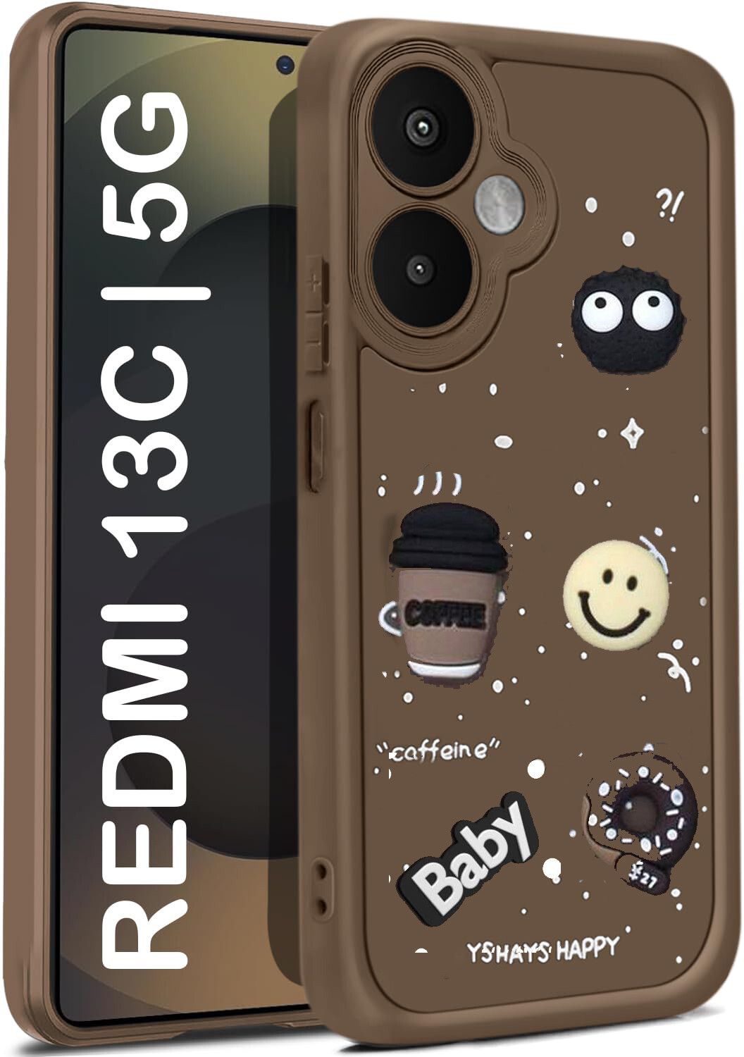 Micvir Back Cover for Redmi 13C 5G (Brown, Silicon, Pack of: 1)
