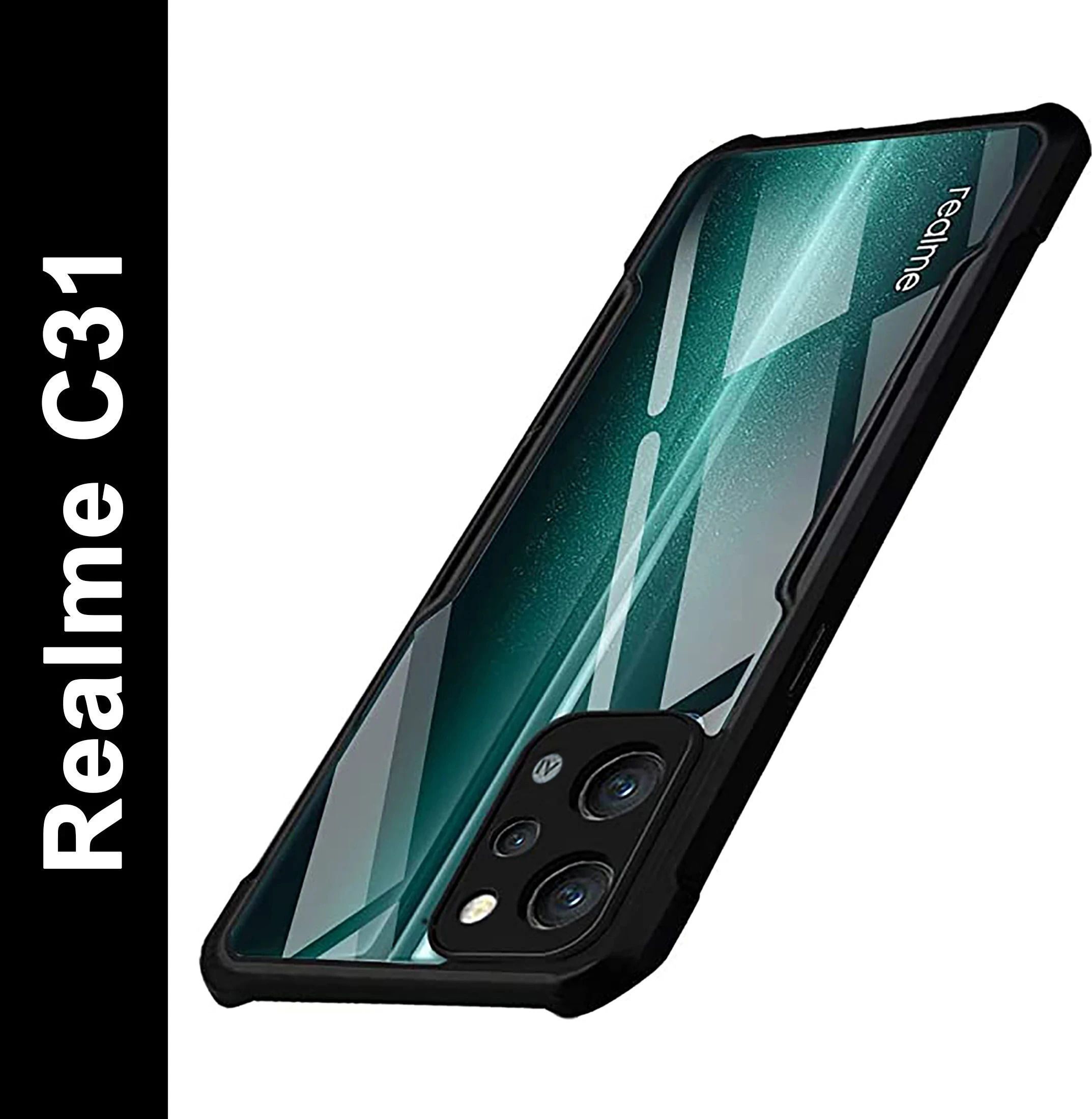 Micvir Back Cover for Realme C31 (Transparent, Black, Shock Proof, Polycarbonate, Pack of: 1)