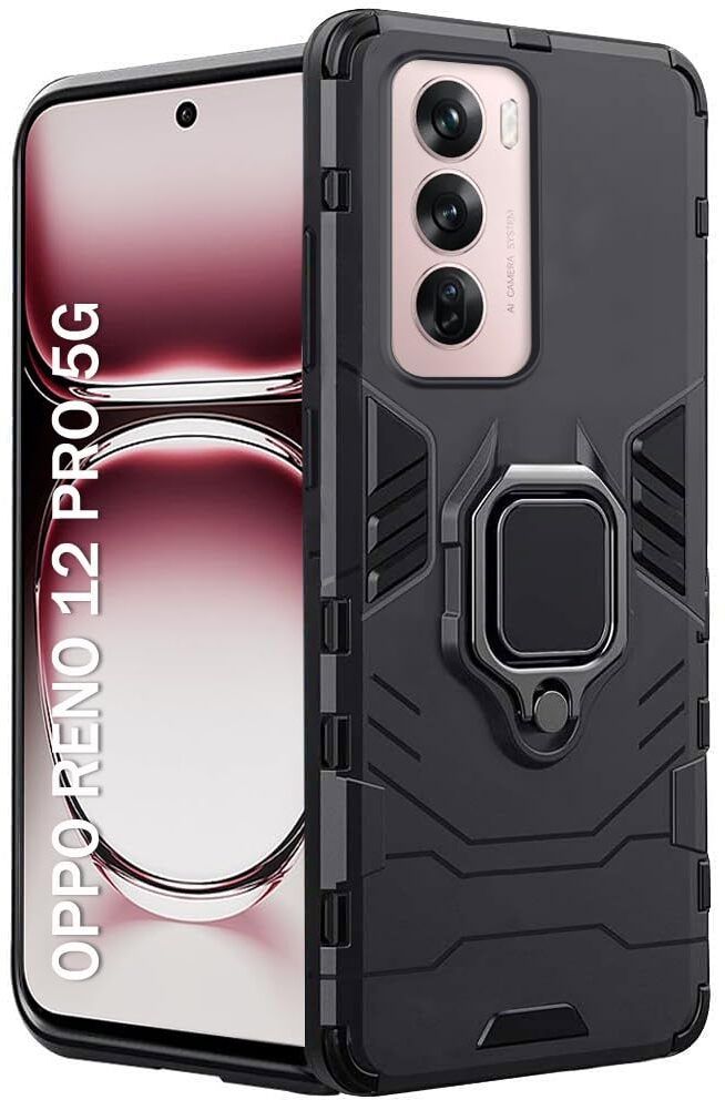 Micvir Back Cover for Oppo Reno 12 Pro 5G (Transparent, Black, Shock Proof, Plastic, Silicon, Pack of: 1)