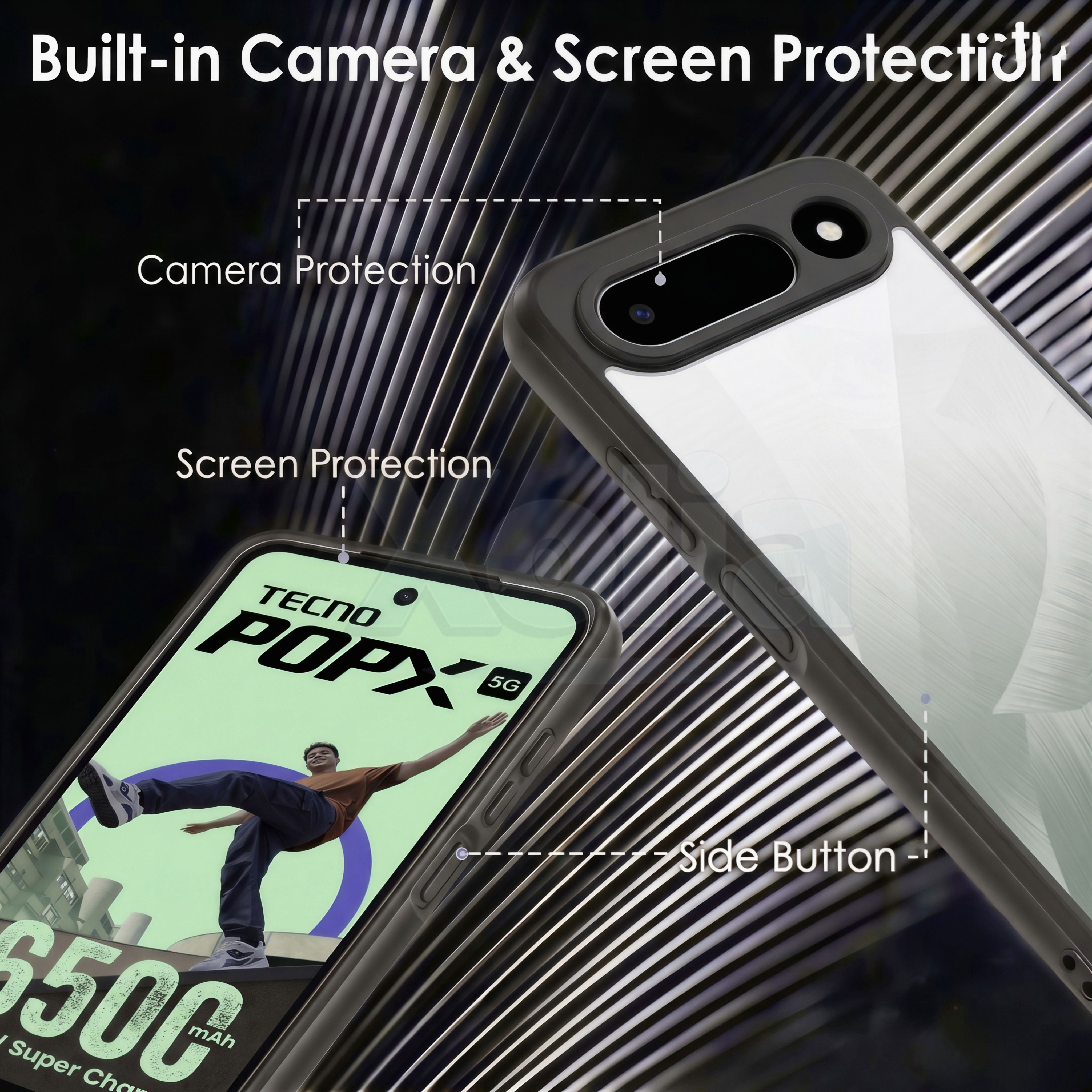 Xolia Back Cover for Tecno POP X 5G (Transparent, Black, Shock Proof, Plastic, Silicon, Pack of: 1) — image 3 of 4