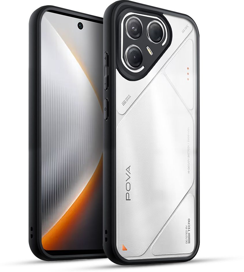 Micvir Back Cover for Tecno Pova 7 5G (Transparent, Black, Shock Proof, Pack of: 1)