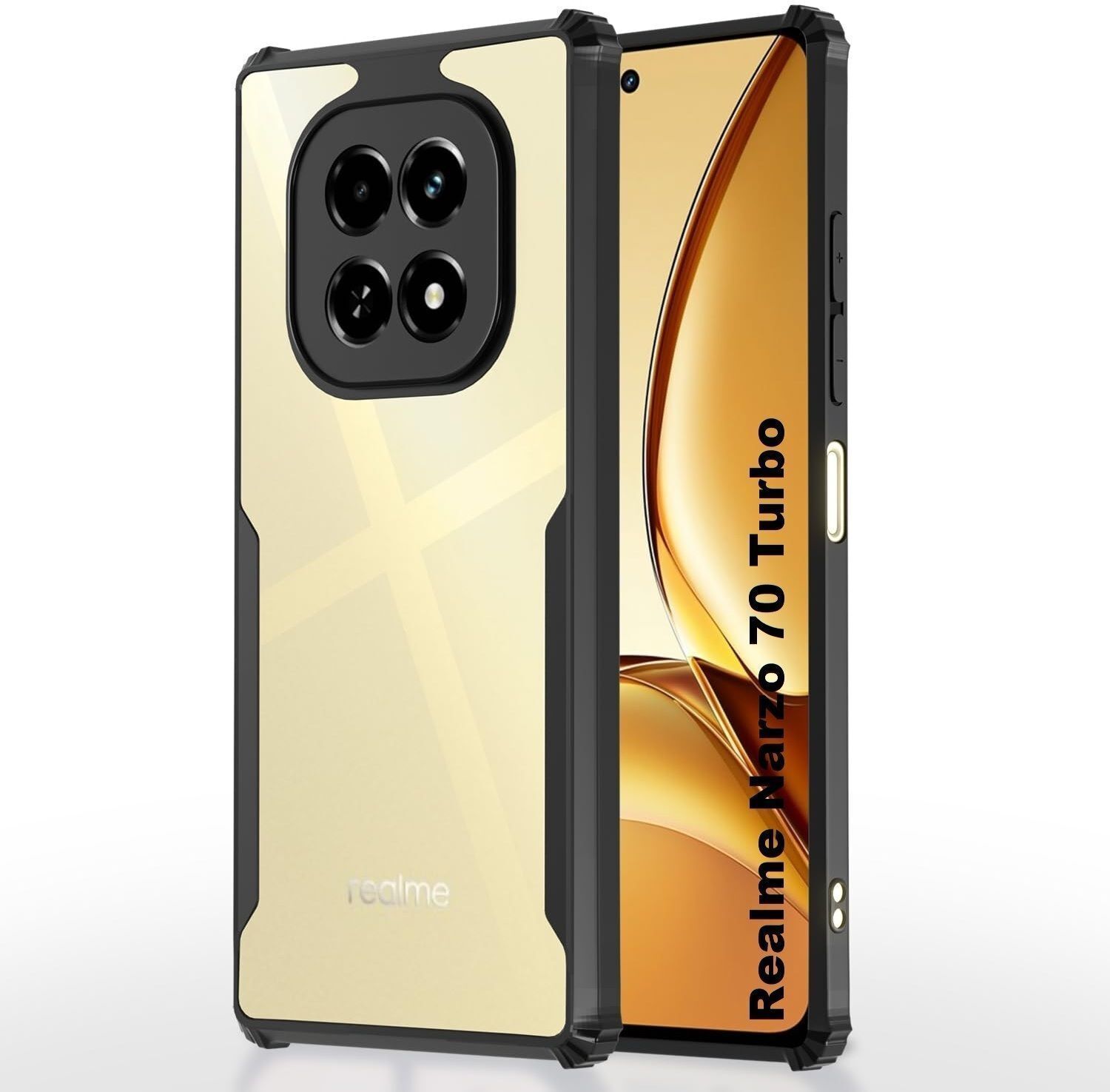 Micvir Back Cover for Realme Narzo 70 Turbo 5G (Transparent, Black, Shock Proof, Polycarbonate, Pack of: 1)