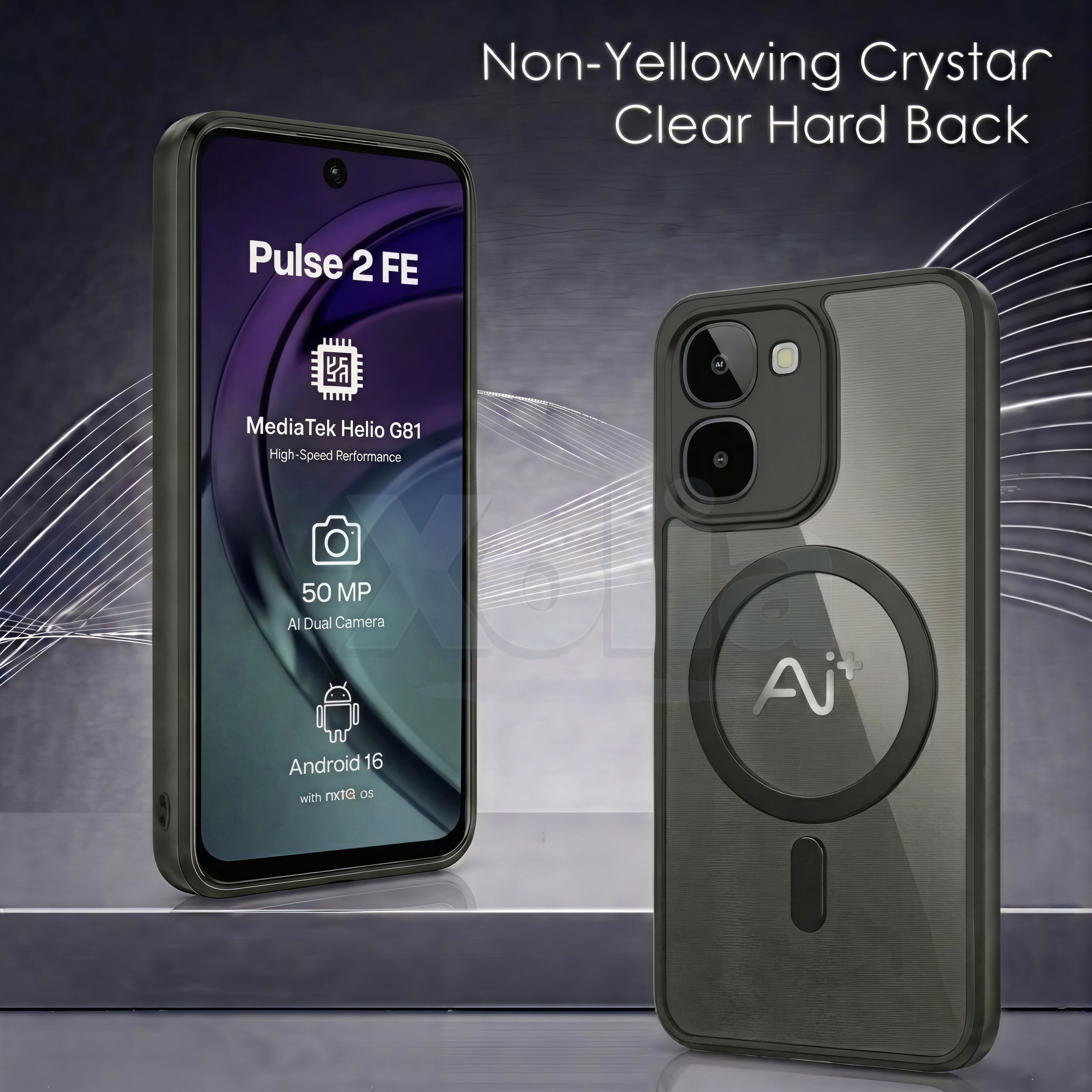 Xolia Back Cover for Ai+ Pulse 2 FE (Black, Shock Proof, Polycarbonate, Silicon, Pack of: 1) — image 2 of 4
