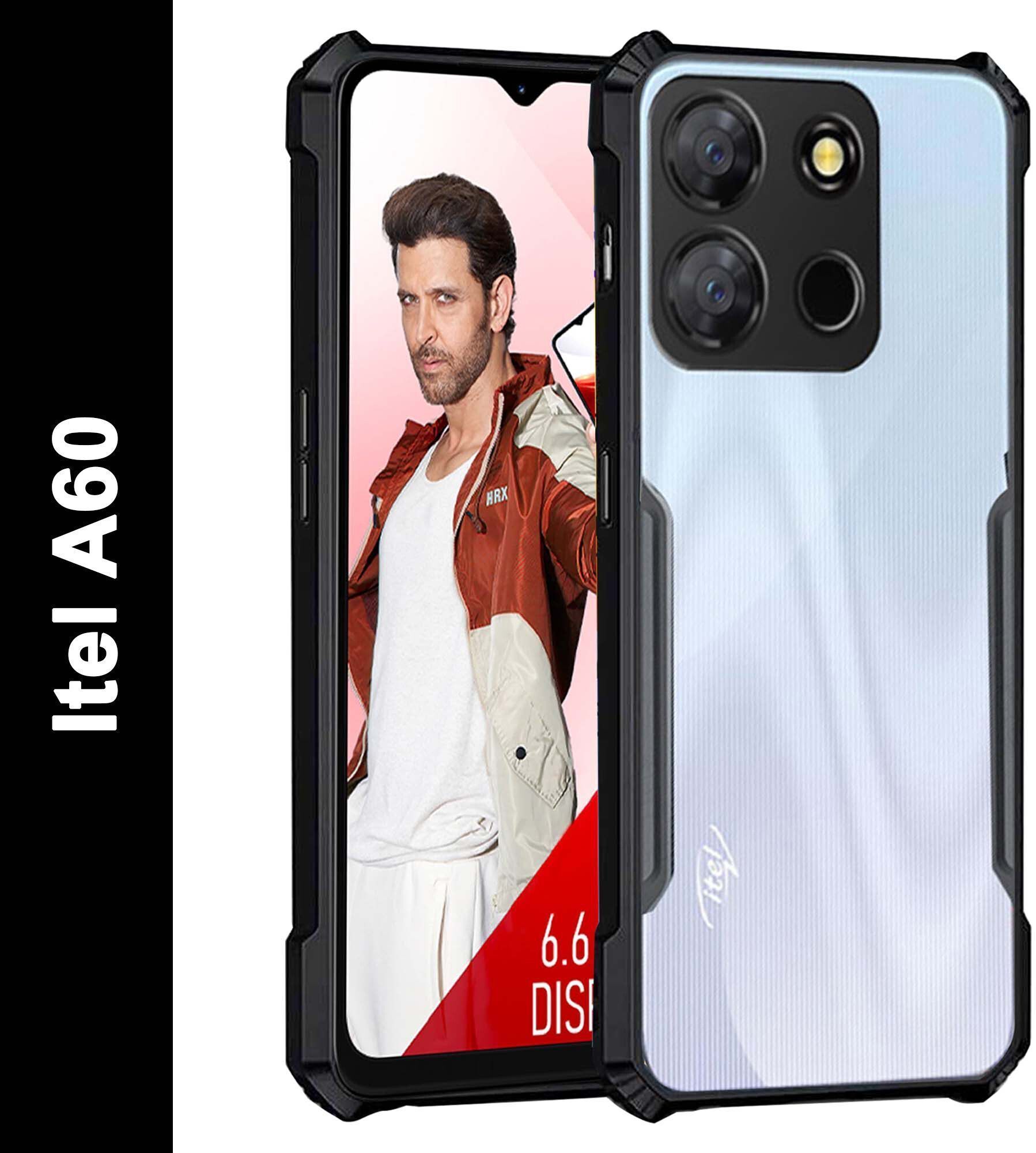 Micvir Back Cover for Itel A60 (Transparent, Black, Shock Proof, Polycarbonate)