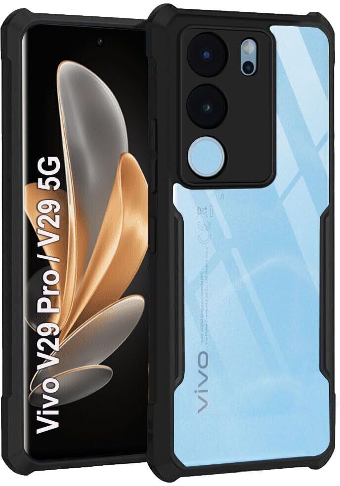 Micvir Back Cover for vivo V29 5G (Transparent, Black, Shock Proof, Polycarbonate, Pack of: 1)