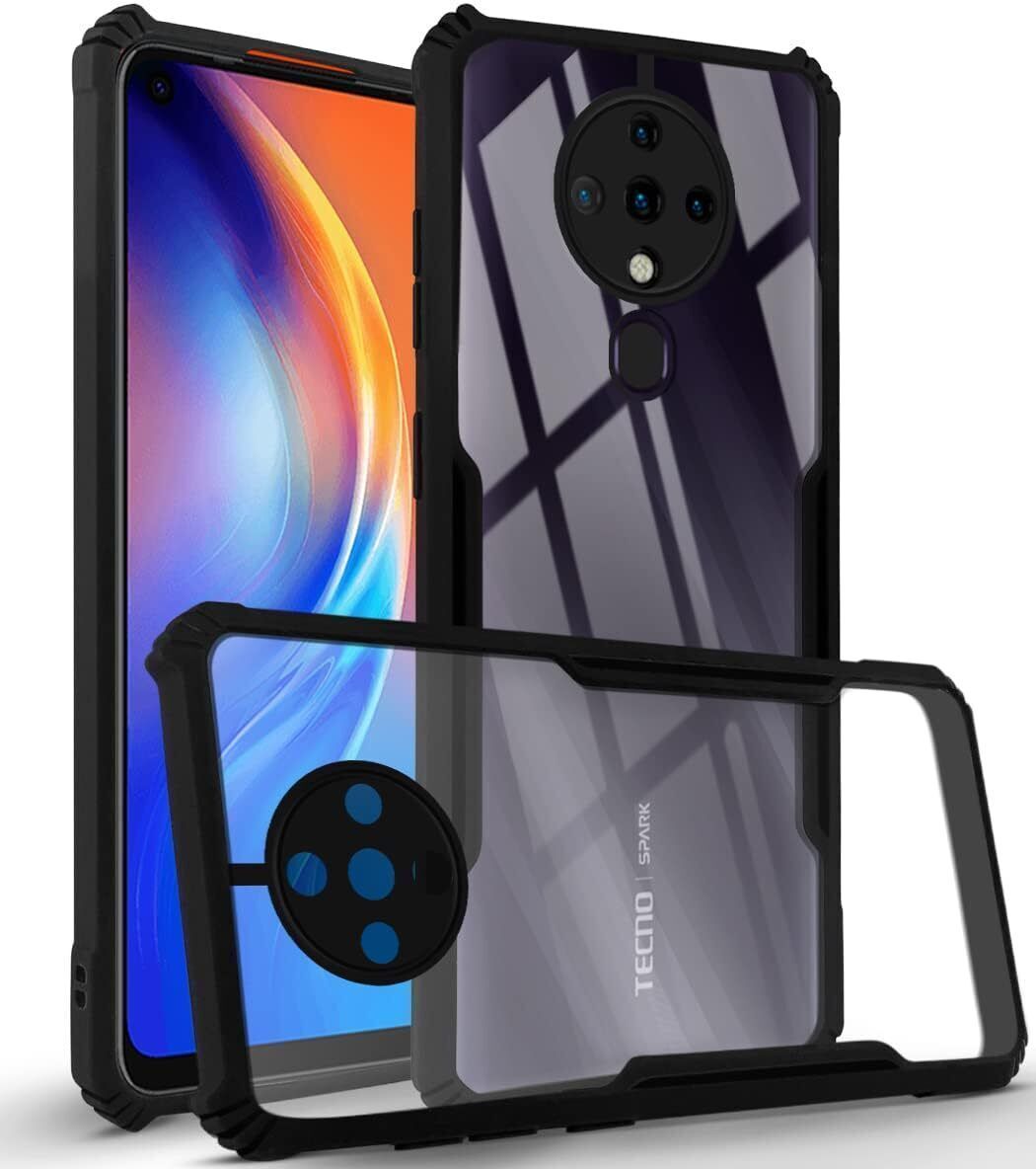Micvir Back Cover for Tecno Spark 6 (Transparent, Black, Shock Proof, Polycarbonate, Pack of: 1)