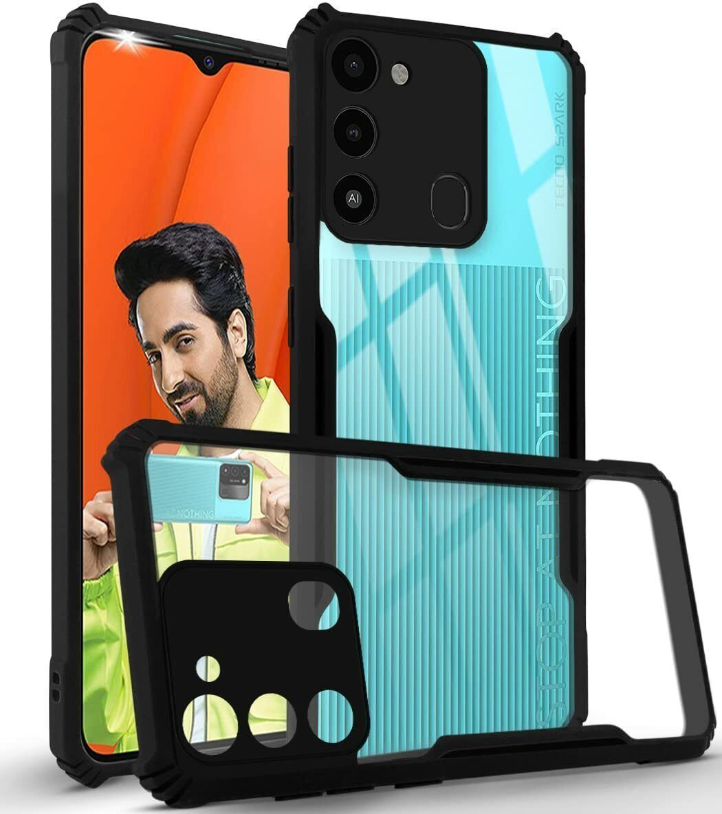 Micvir Back Cover for Tecno Spark 9 (Transparent, Black, Shock Proof, Polycarbonate, Pack of: 1)