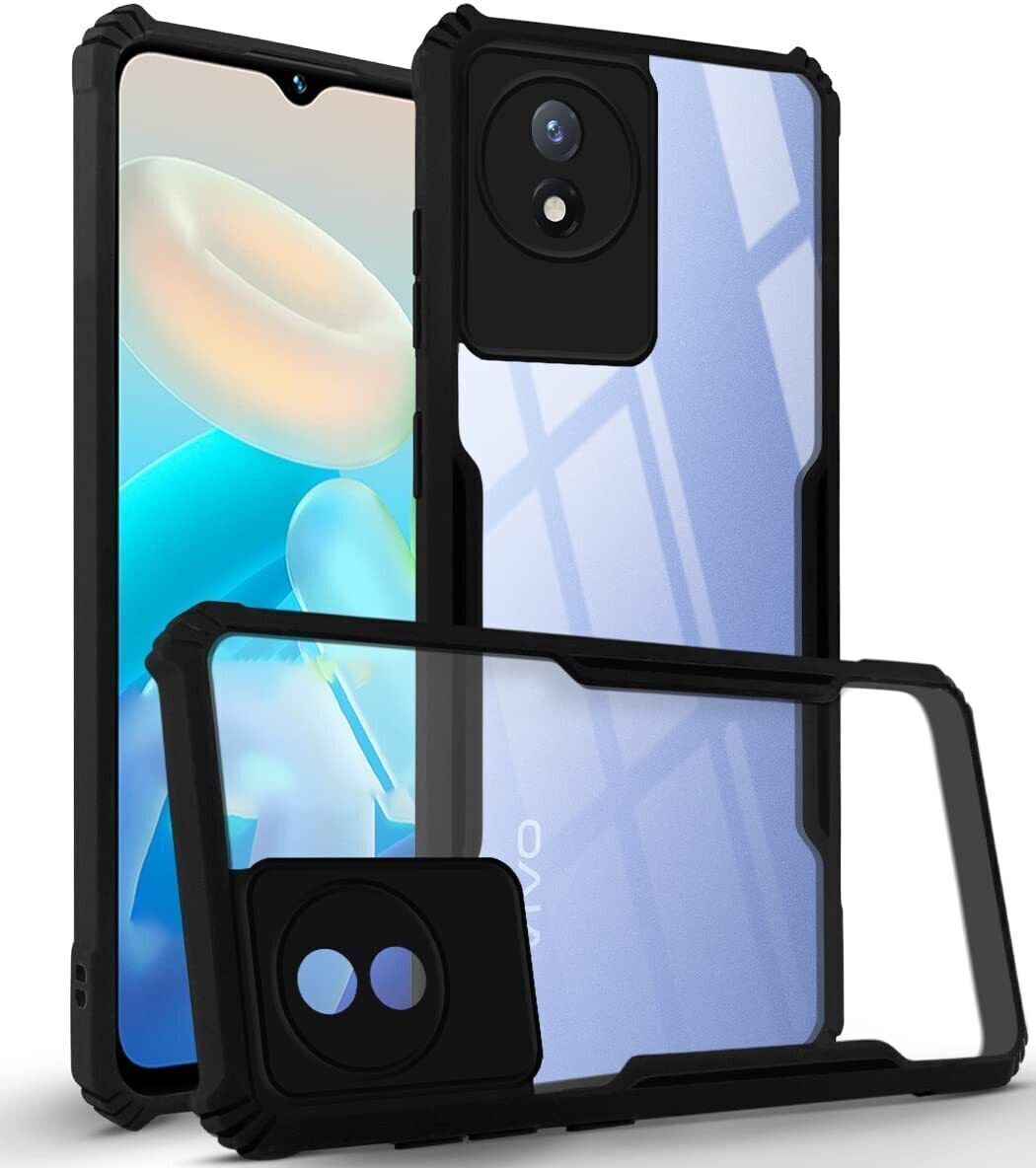 Micvir Back Cover for Vivo Y02 (Transparent, Black, Shock Proof, Polycarbonate, Pack of: 1)
