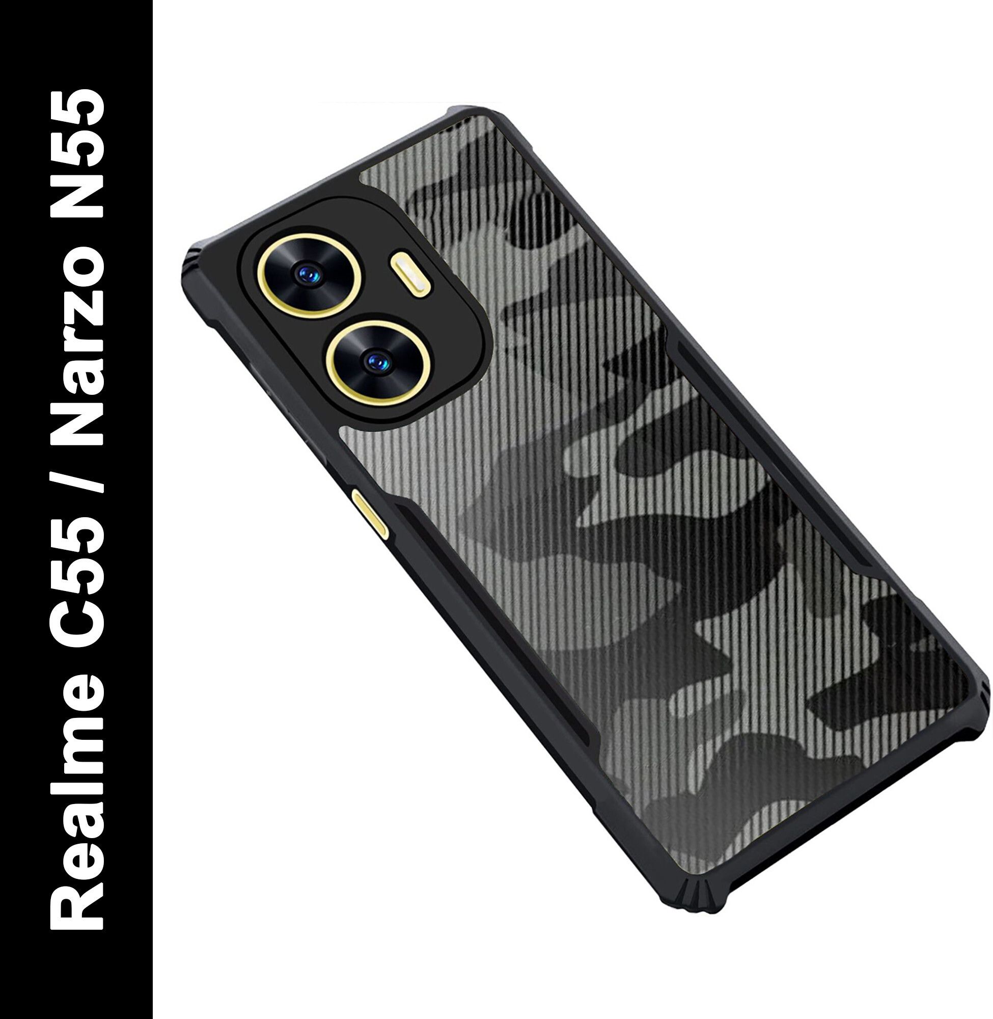Micvir Back Cover for Realme C55, Realme Narzo N55 (Transparent, Black, Camera Bump Protector, Pack of: 1)