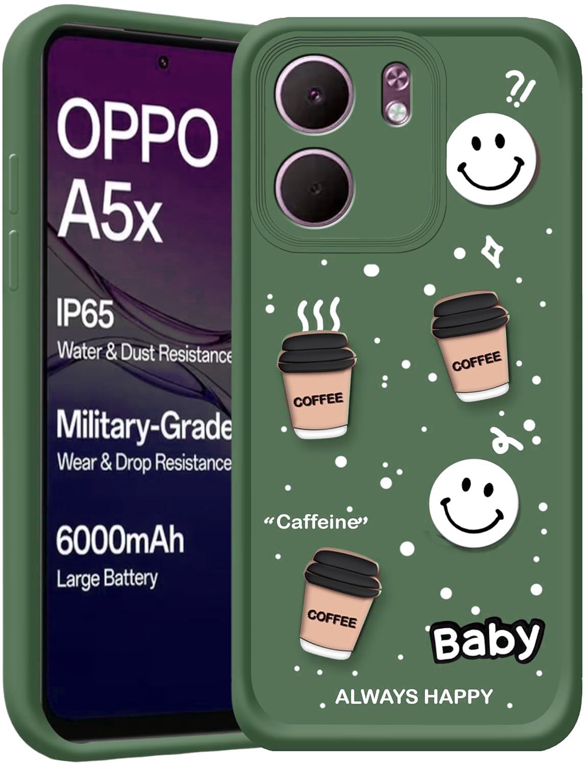 Micvir Back Cover for Oppo A5x 5G (Green, Silicon, Pack of: 1) — image 1 of 1