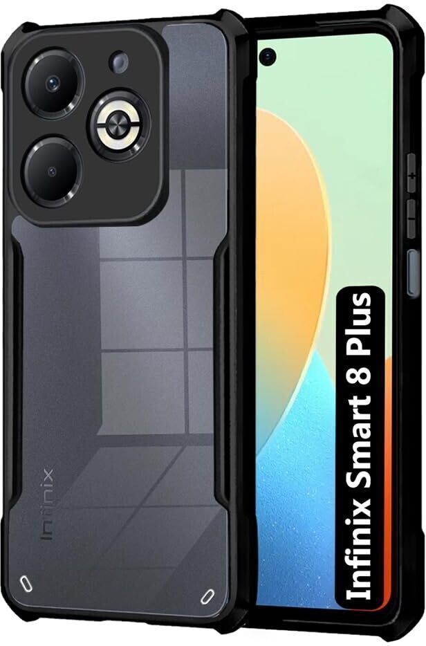 Micvir Back Cover for Infinix Smart 8 Plus (Transparent, Black, Shock Proof, Polycarbonate, Pack of: 1)