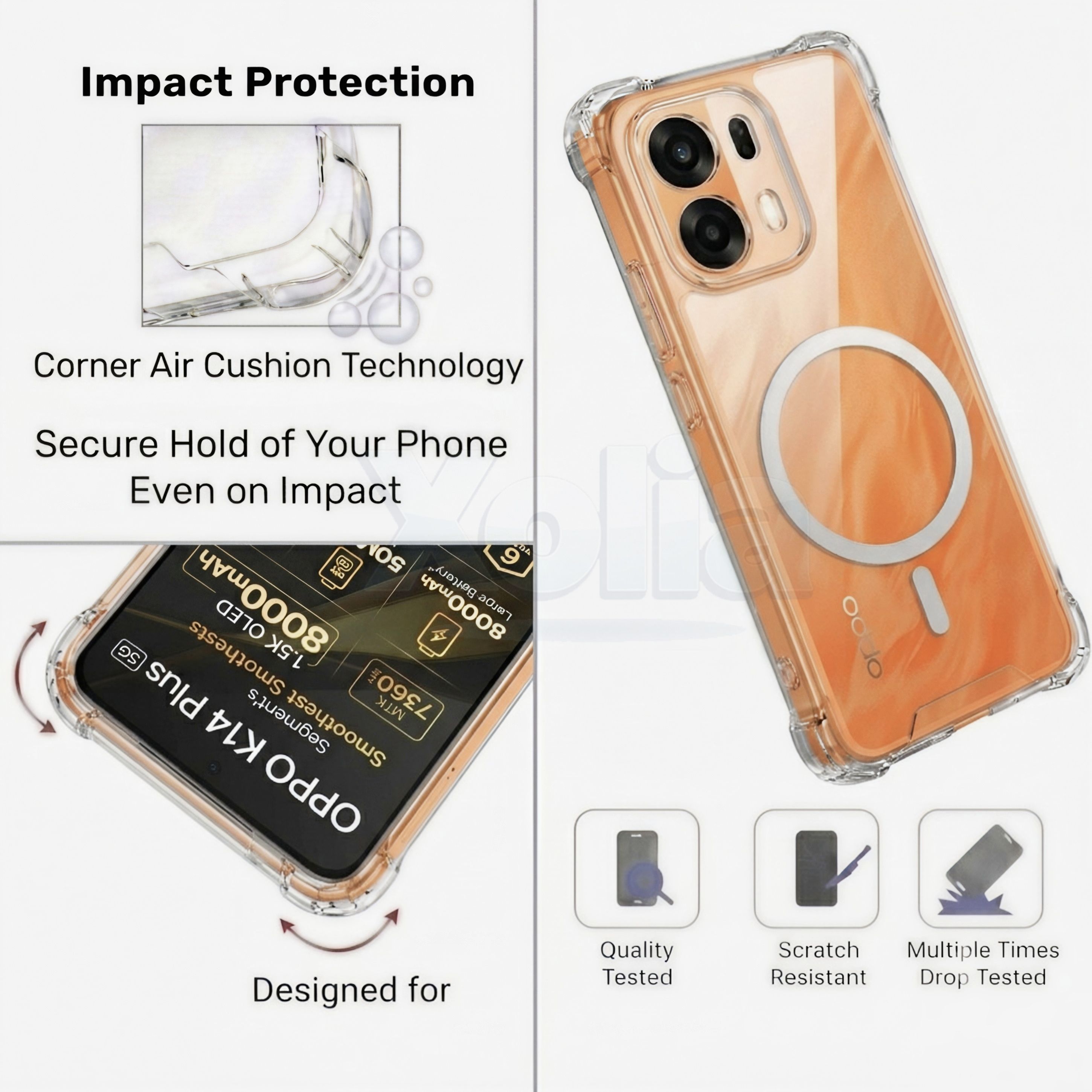 Xolia Back Cover for Oppo K14 Plus 5G (Transparent, Shock Proof, Polycarbonate, Silicon, Pack of: 1) — image 3 of 4