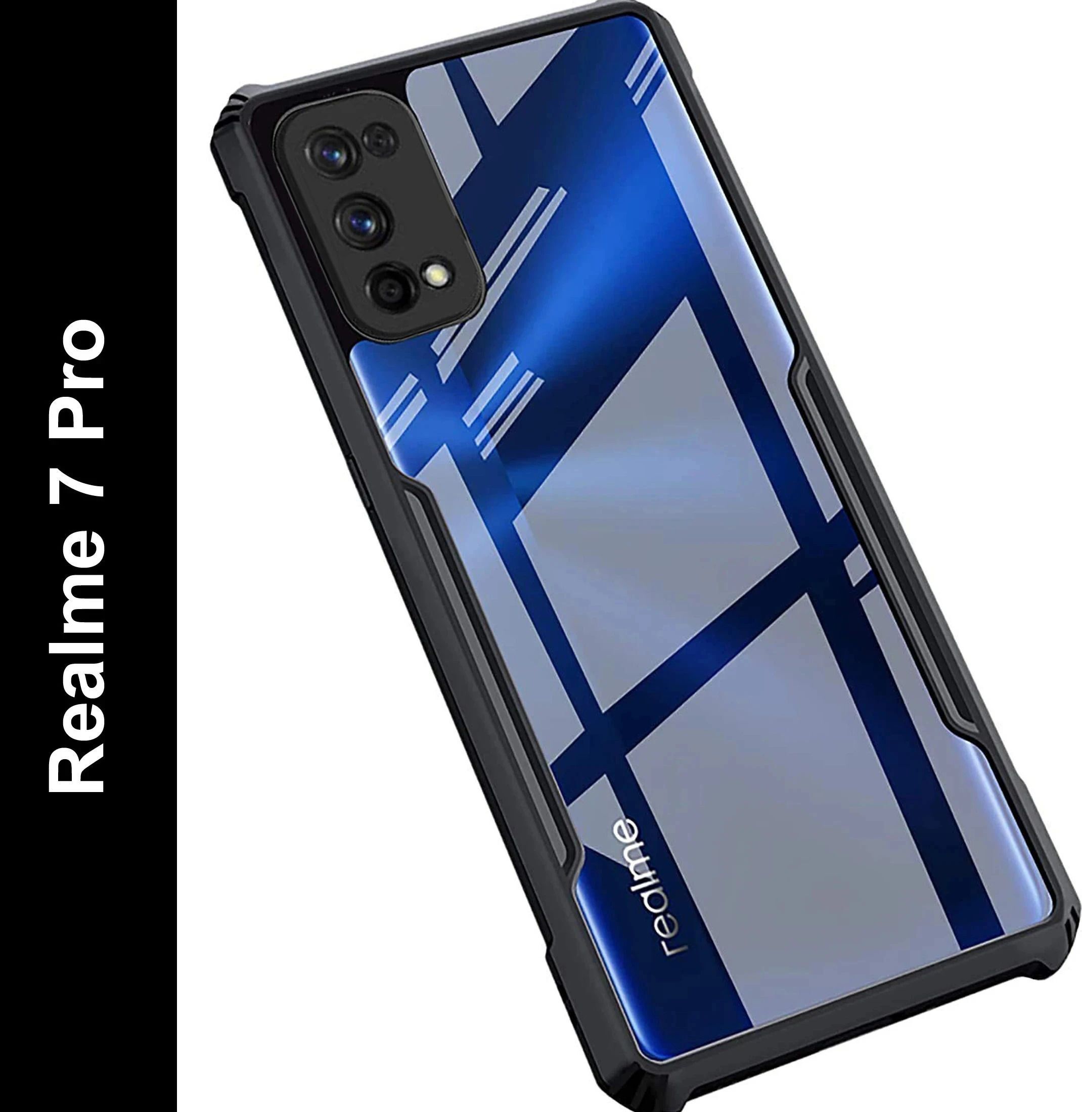 Micvir Back Cover for Realme 7 Pro (Transparent, Black, Shock Proof, Polycarbonate, Pack of: 1)