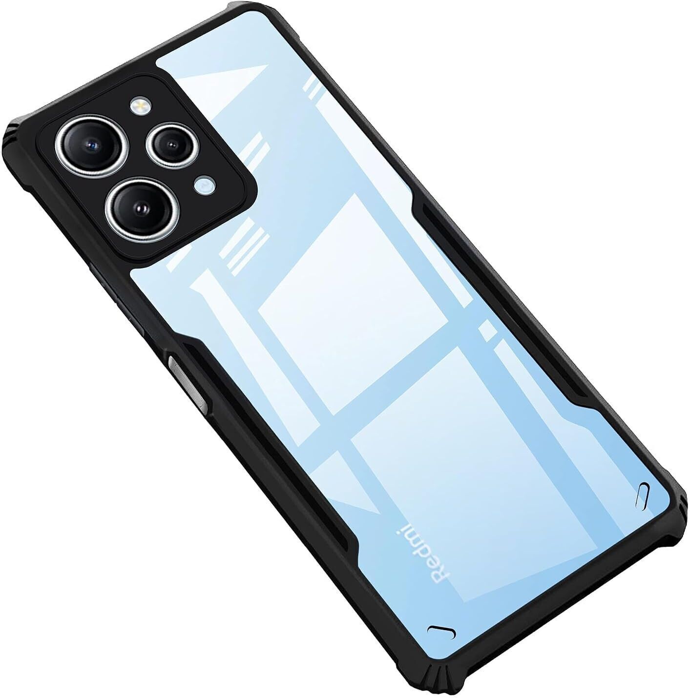 Micvir Back Cover for Redmi 12 (Transparent, Black, Camera Bump Protector, Plastic, Silicon, Pack of: 1)