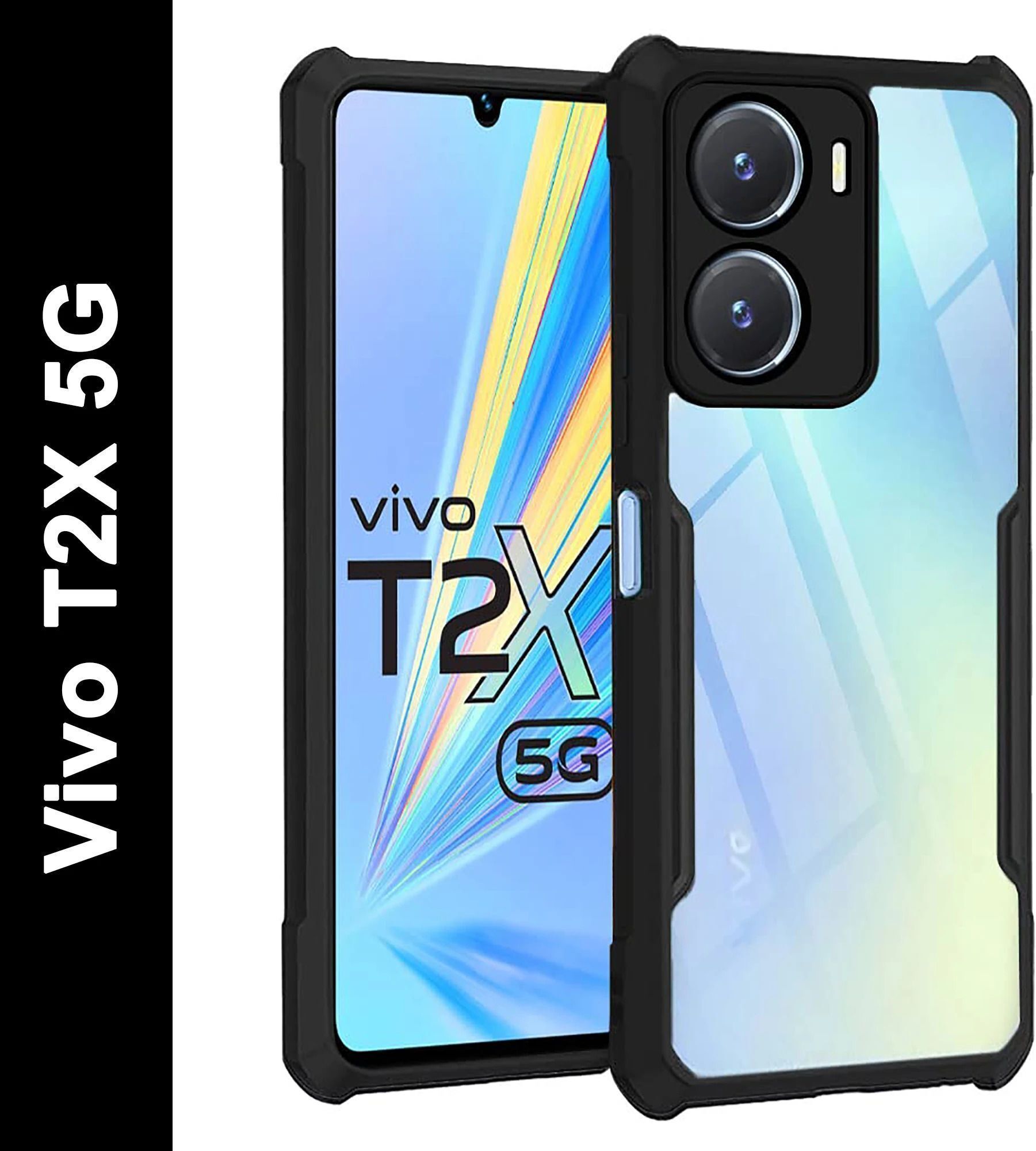 Micvir Back Cover for vivo Y16, Vivo T2x 5G, VIvo Y56 5G (Transparent, Black, Shock Proof, Polycarbonate, Pack of: 1)