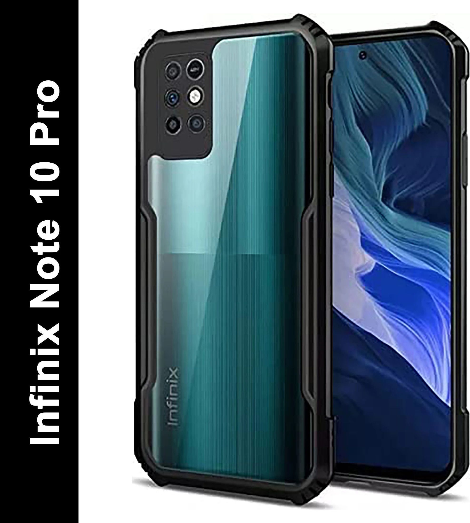 Micvir Back Cover for Infinix Note 10 Pro (Transparent, Black, Shock Proof, Polycarbonate, Pack of: 1)