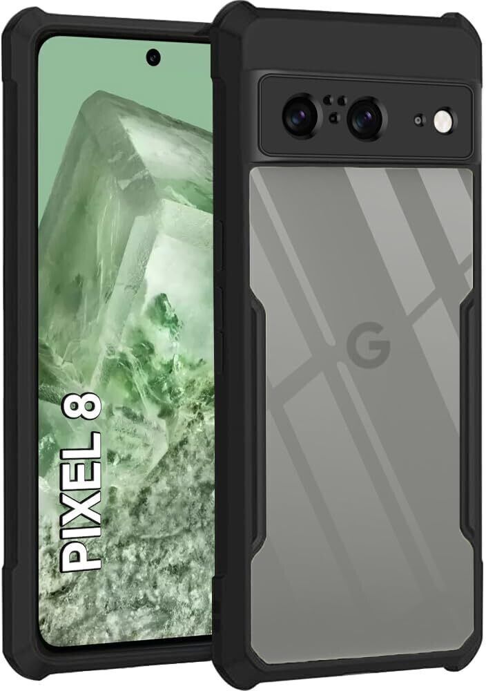 Micvir Back Cover for Google Pixel 8 (Transparent, Black, Shock Proof, Polycarbonate, Pack of: 1)