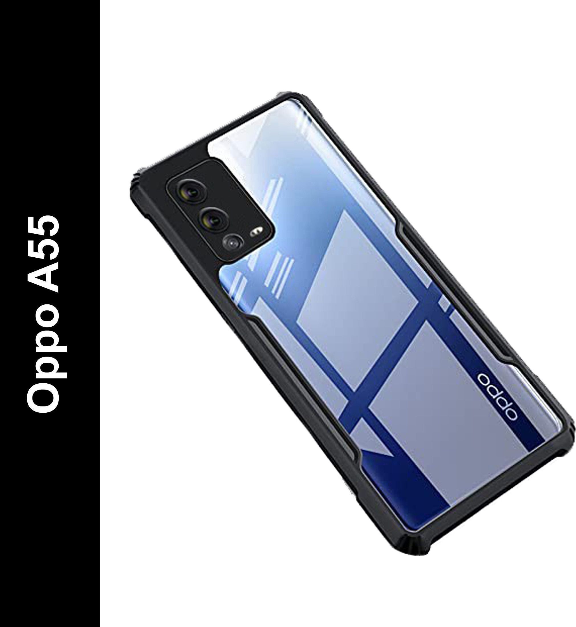 Micvir Back Cover for Oppo A55 (Transparent, Black, Shock Proof, Polycarbonate, Pack of: 1)