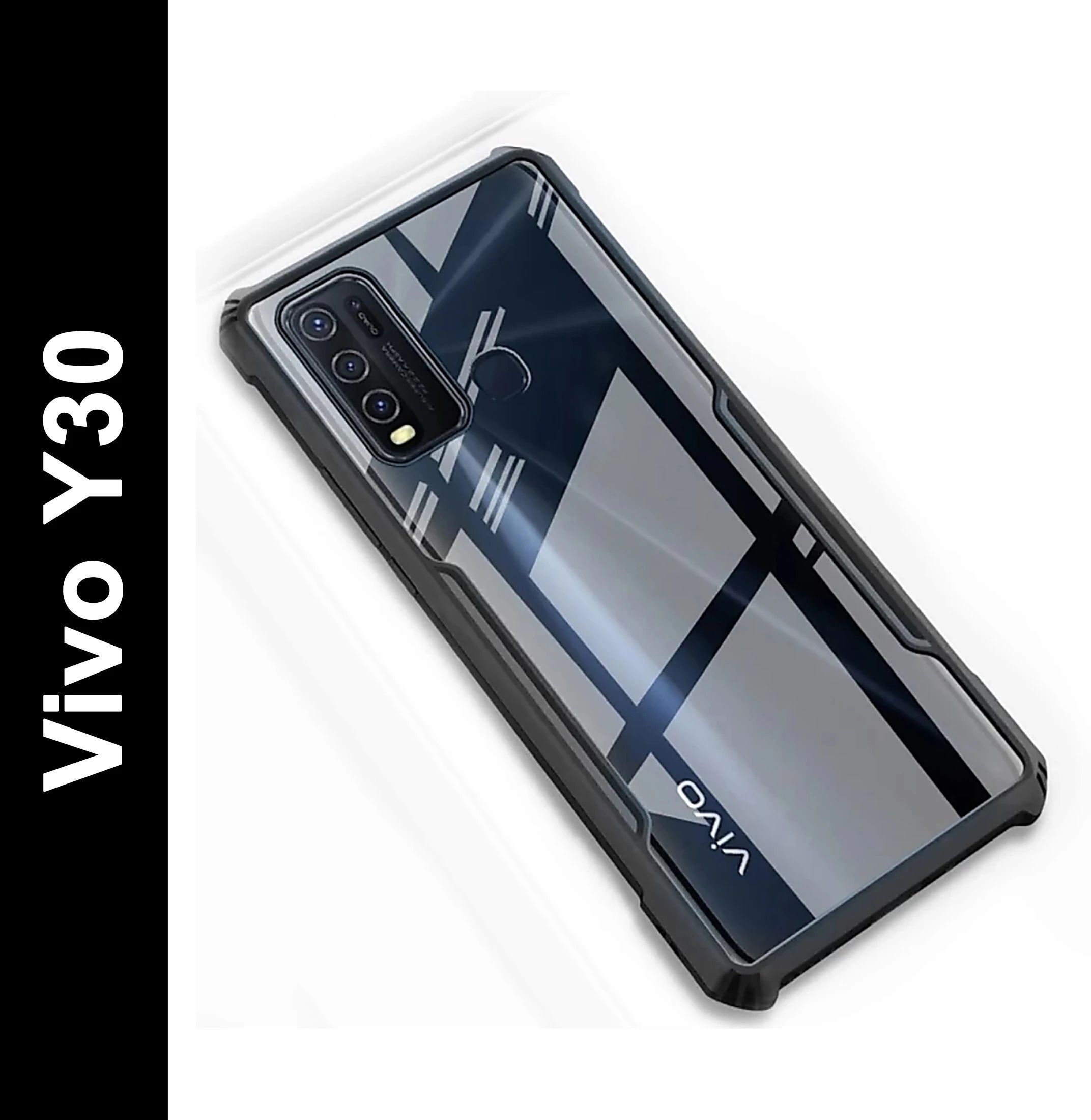 Micvir Back Cover for Vivo Y30 (Transparent, Black, Shock Proof, Polycarbonate, Pack of: 1)