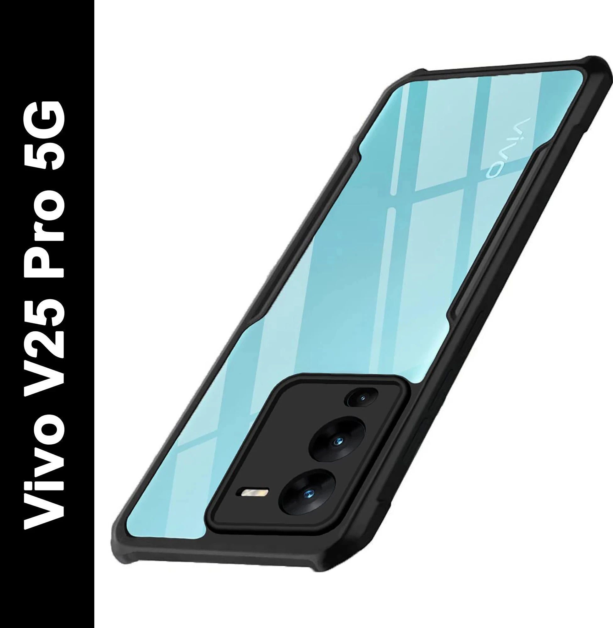 Micvir Back Cover for Vivo V25 Pro 5G (Transparent, Black, Shock Proof, Polycarbonate, Pack of: 1)