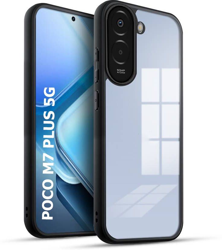 Micvir Back Cover for Poco M7 Plus 5G (Transparent, Black, Shock Proof, Plastic, Silicon, Pack of: 1) — image 1 of 1