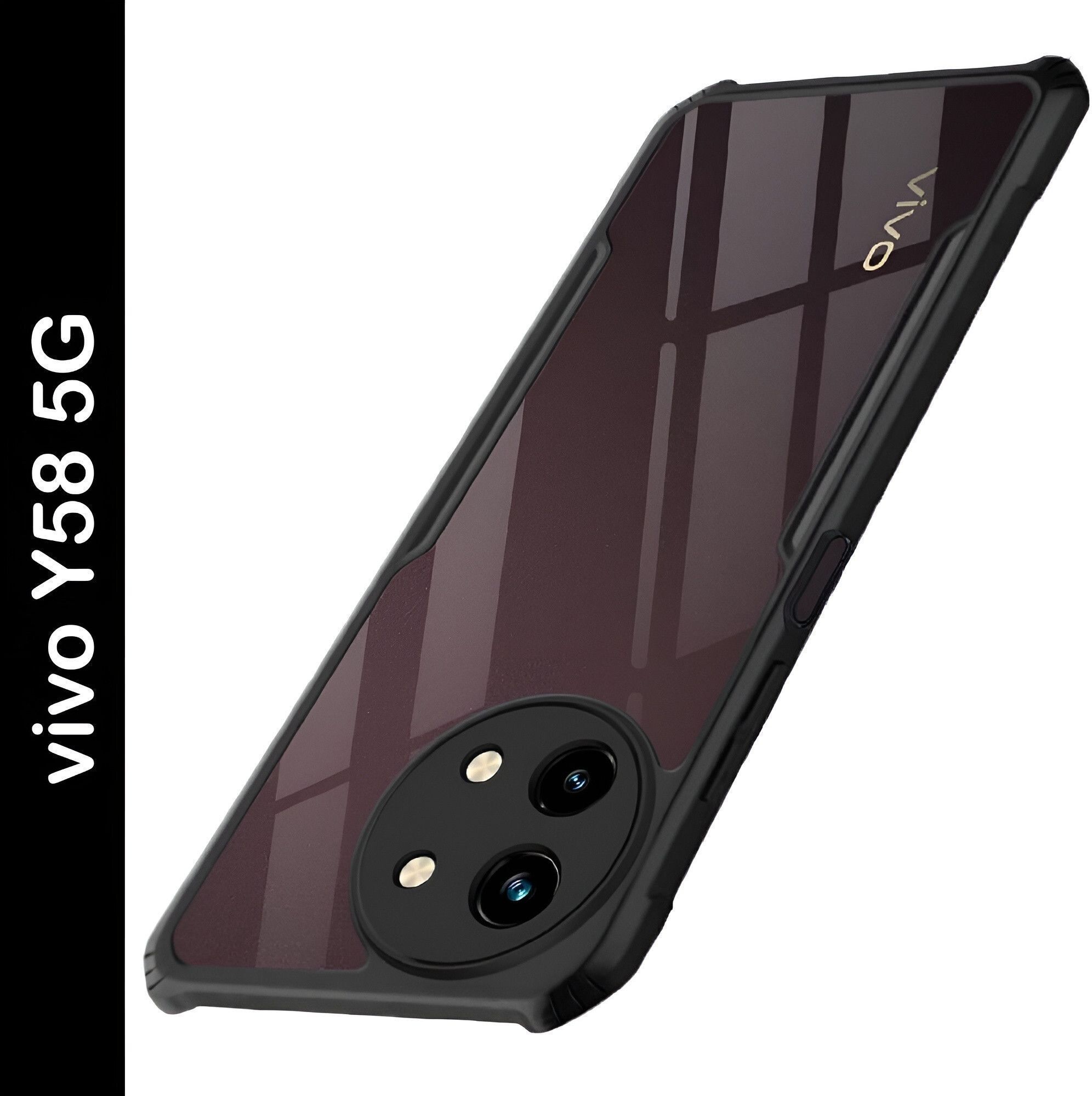 Micvir Back Cover for Vivo Y58 5G (Transparent, Black, Shock Proof, Polycarbonate, Pack of: 1)