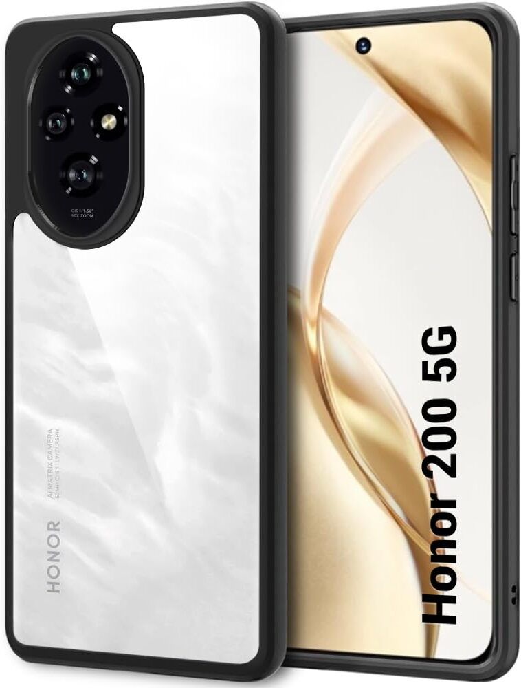 Micvir Back Cover for Honor 200 Pro (Transparent, Black, Shock Proof, Plastic, Silicon, Pack of: 1)