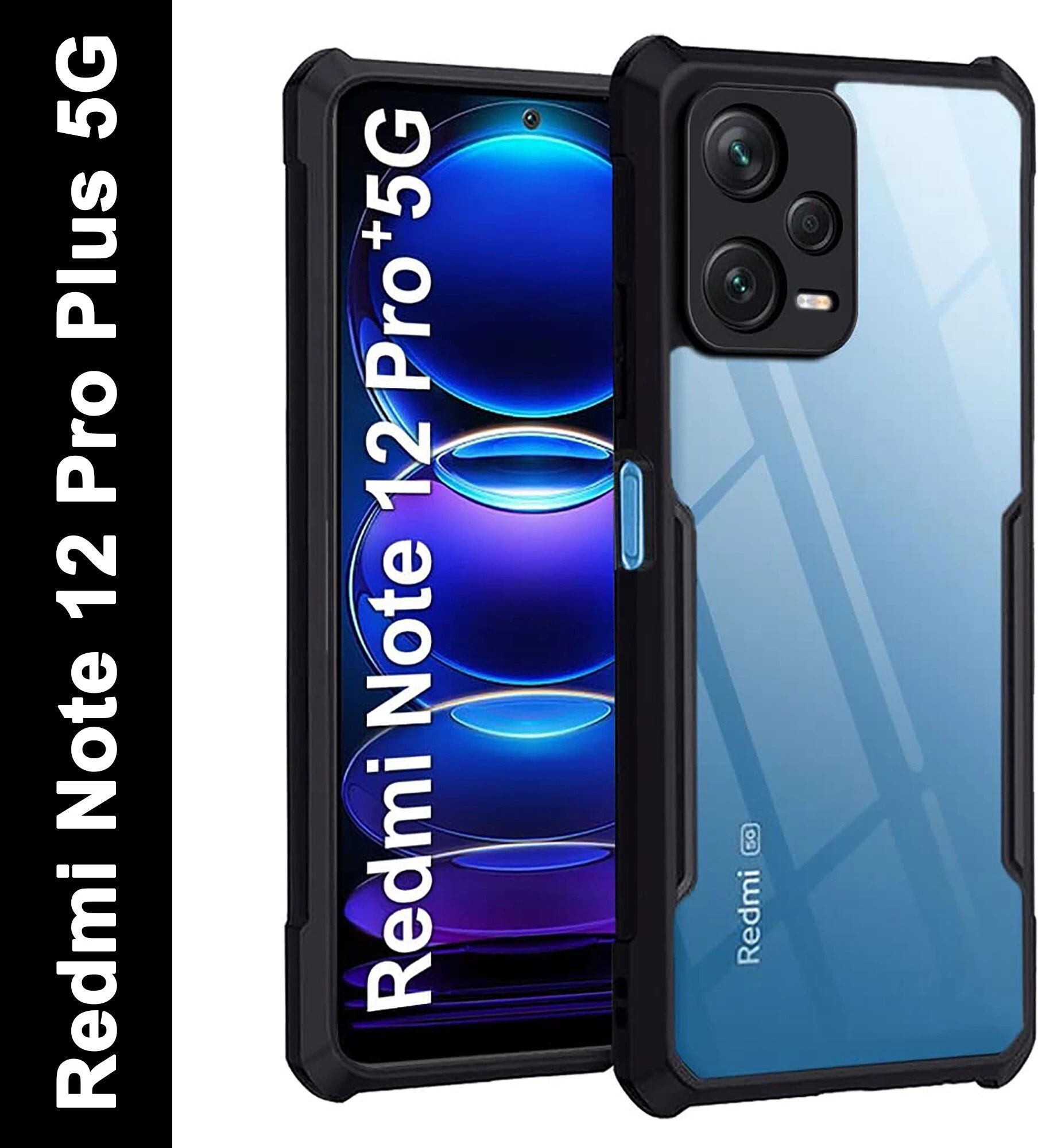 Micvir Back Cover for Redmi Note 12 Pro Plus 5G (Transparent, Black, Shock Proof, Polycarbonate, Pack of: 1)