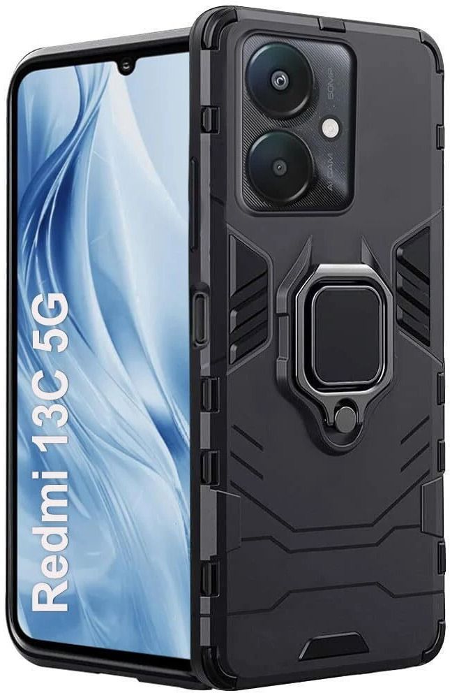 Micvir Back Cover for Redmi 13C 5G (Black, Shock Proof, Plastic, Silicon, Pack of: 1)