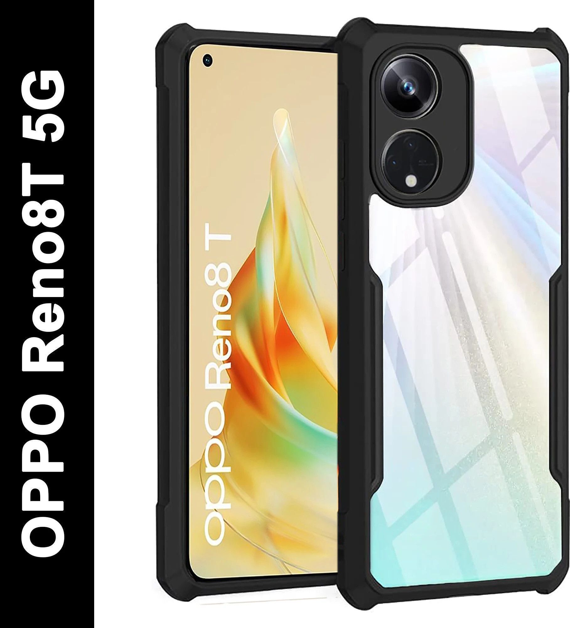 Micvir Back Cover for OPPO Reno8T 5G (Transparent, Black, Shock Proof, Polycarbonate, Pack of: 1)